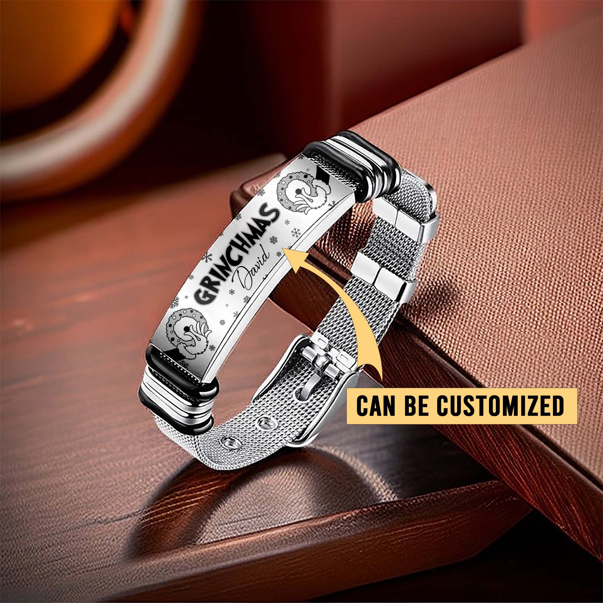 Gleammerch The Grinch Personalized Men’s Metal Bracelet Gift For Fans