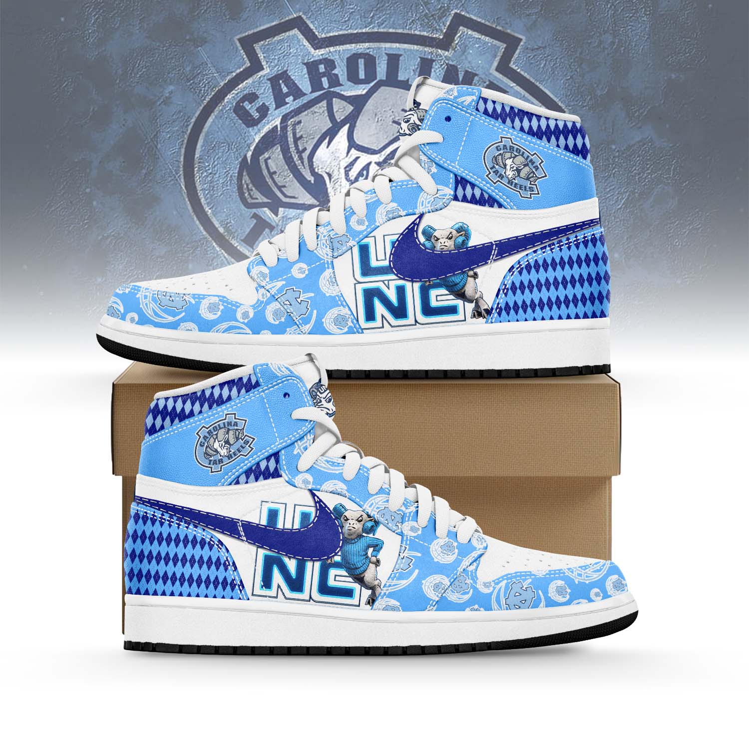 Gleammerch North Carolina Tar Heels AJ1 High Sneakers Shoes For Men And Women