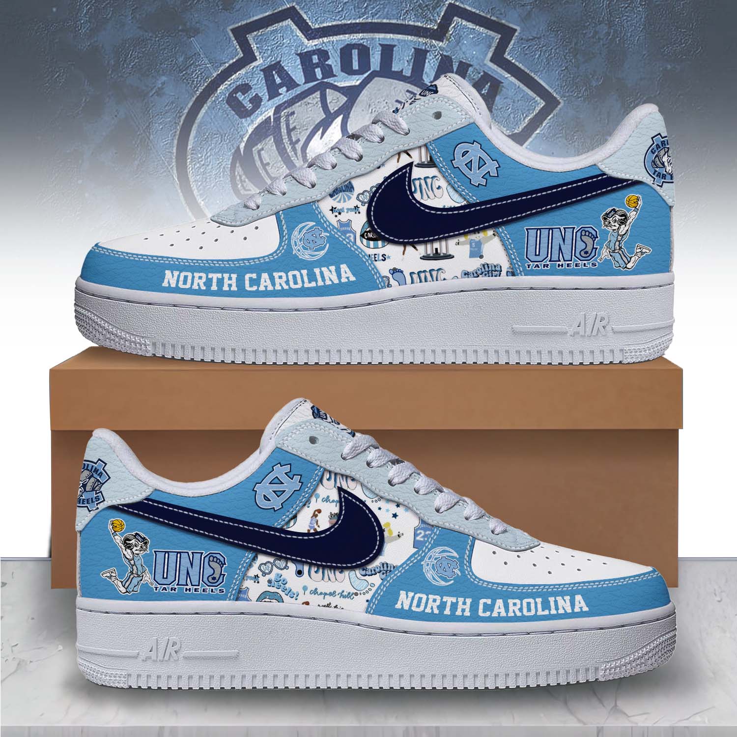 Gleammerch North Carolina Tar Heels Air Low-Top Sneakers Shoes For Men And Women