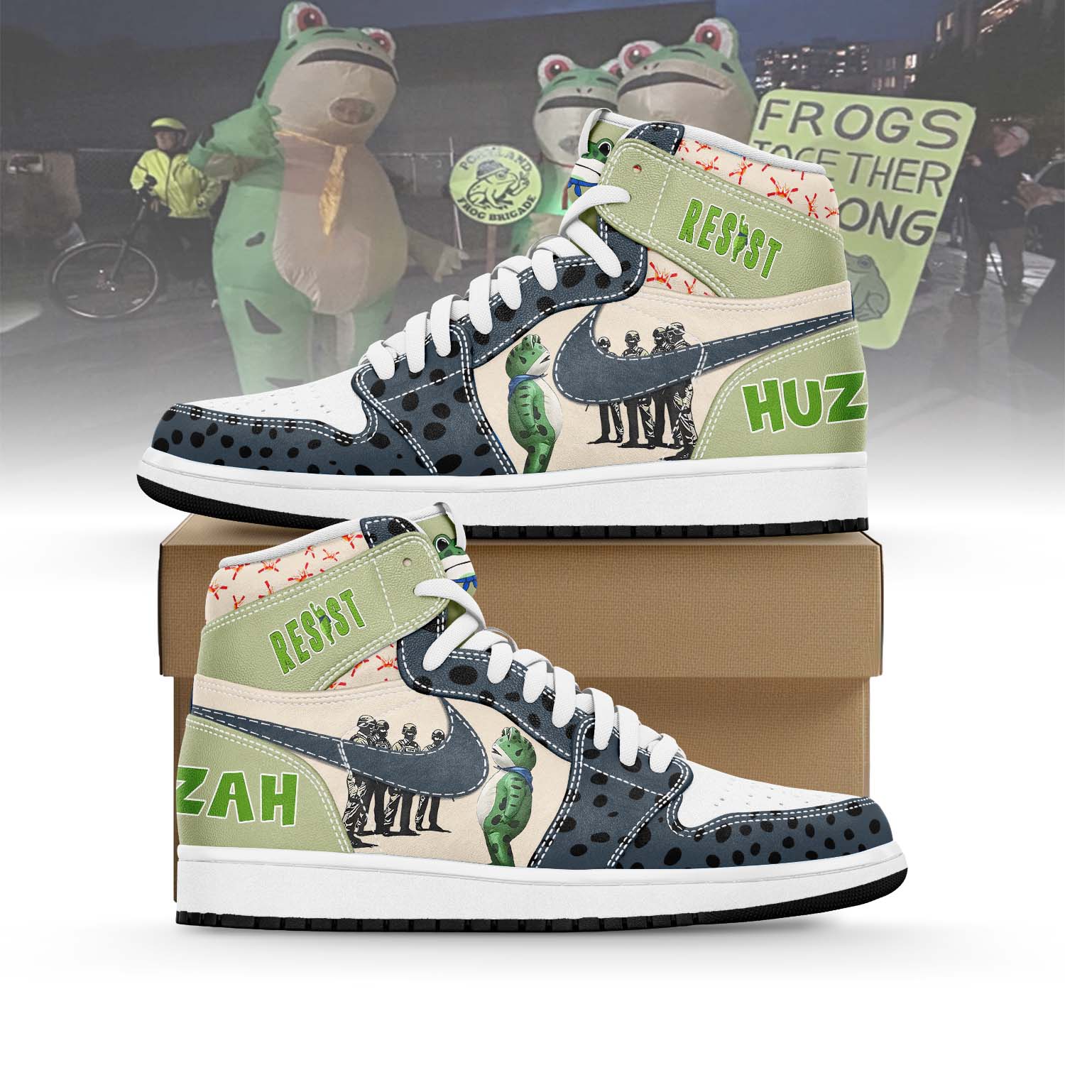 Gleammerch Portland Frog Resist AJ1 High Sneakers Shoes For Men And Women