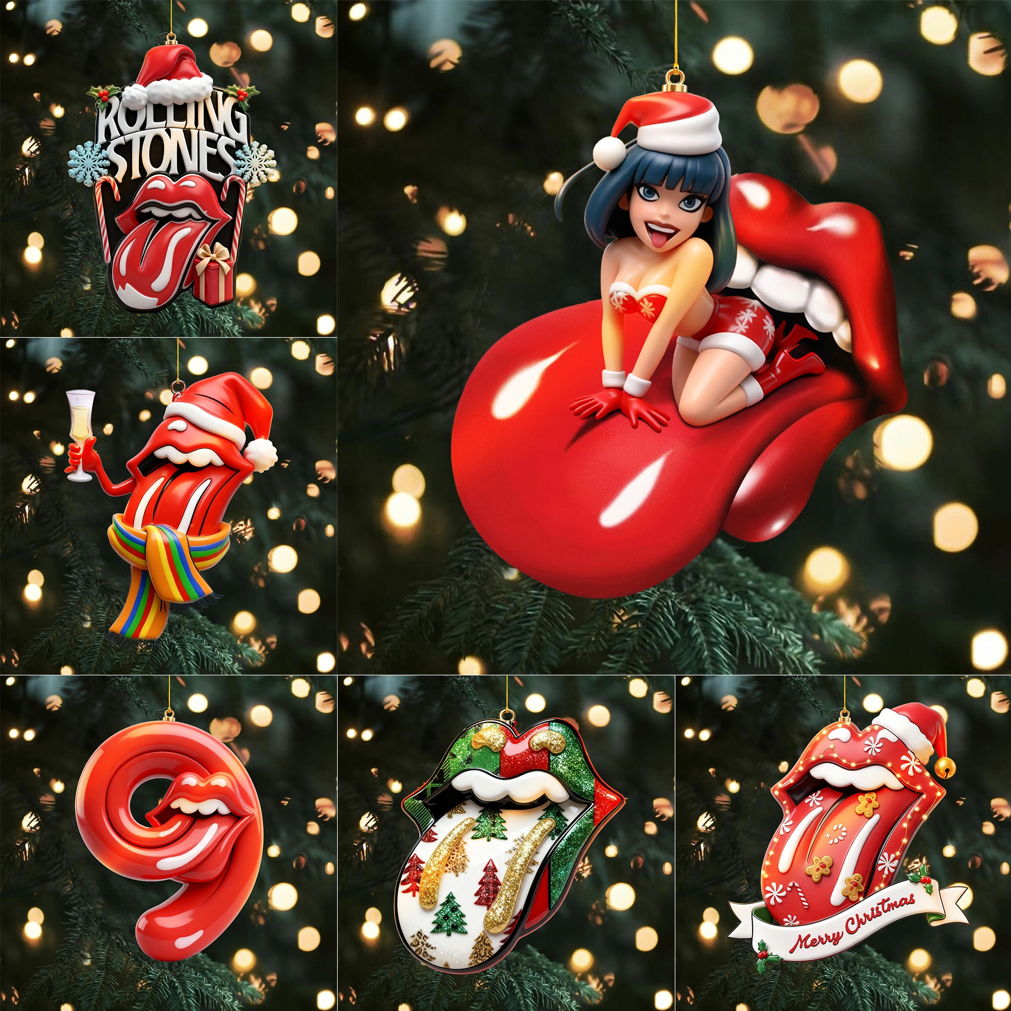 Gleammerch The Rolling Stones x Christmas Acrylic Ornament Gift For Fan