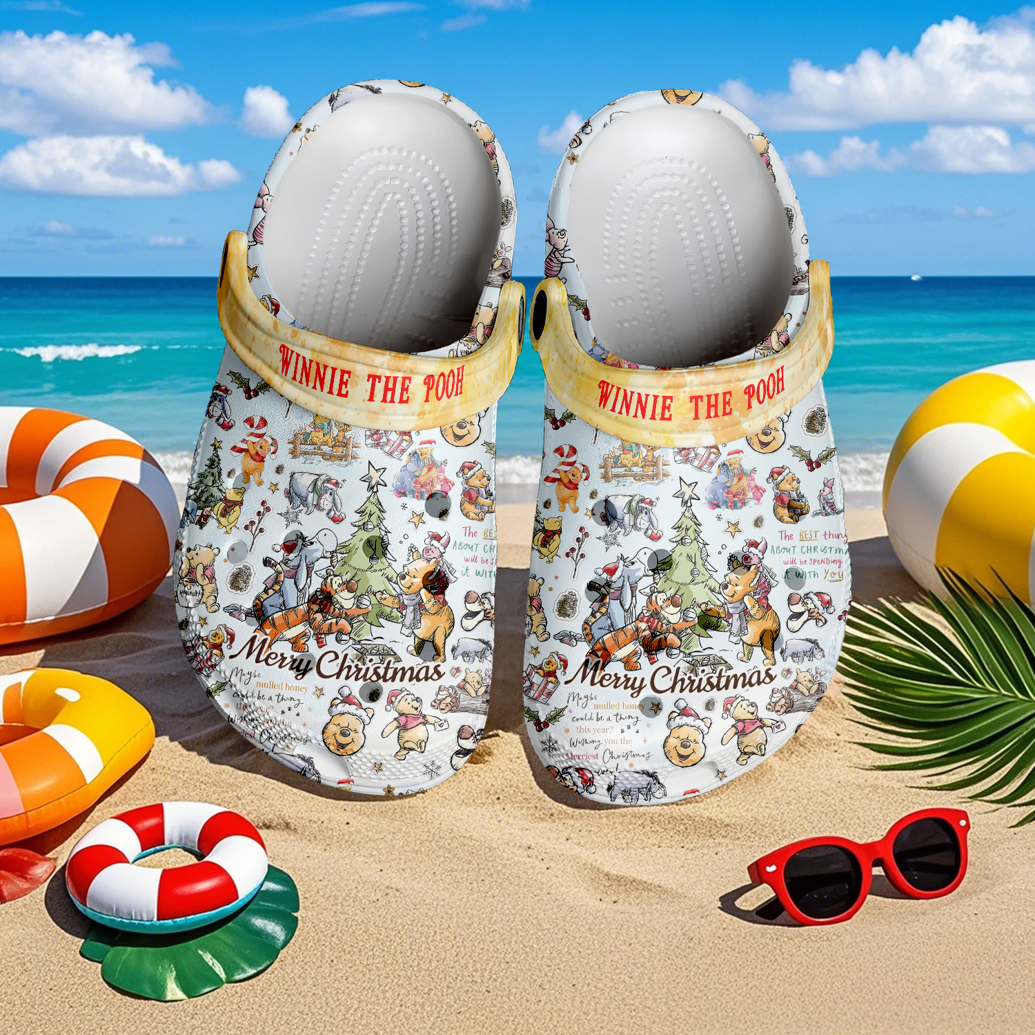 Gleammerch Winnie the Pooh x Christmas Crocs Crocband Clogs Shoes Comfortable For Men Women and Kids