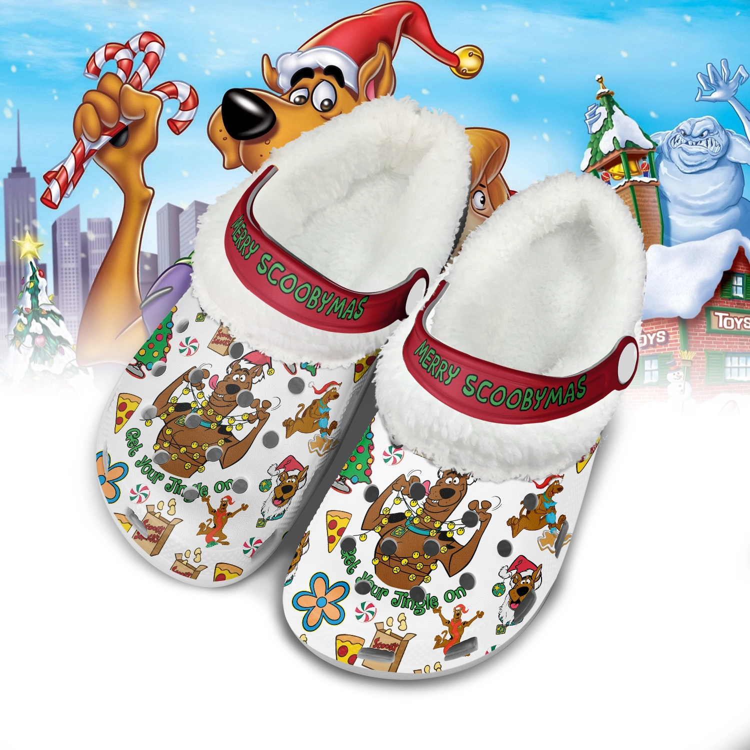 Gleammerch Scooby Doo x Christmas Fleece Crocs Crocband Clogs Shoes Comfortable For Men Women and Kids