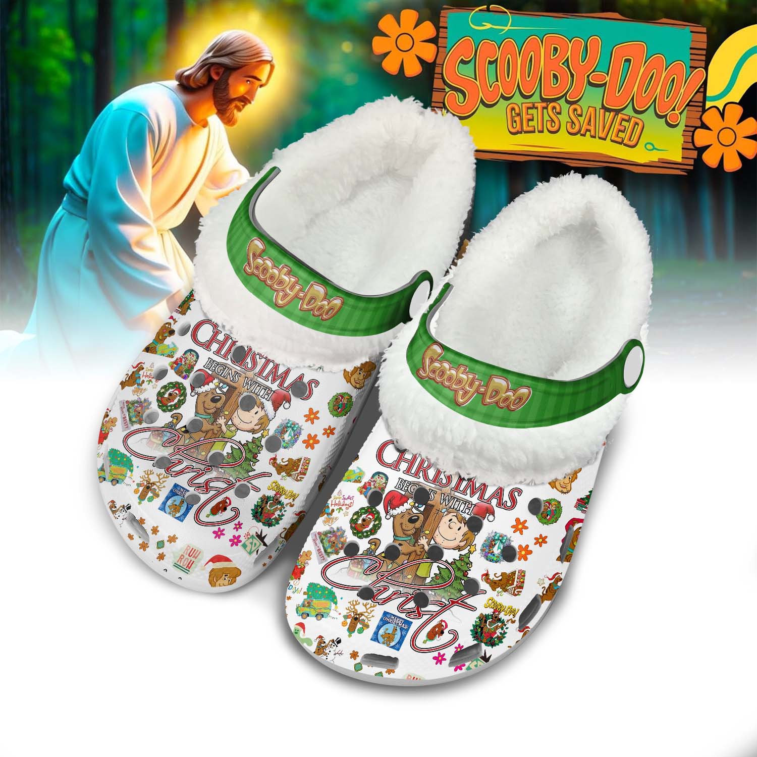 Gleammerch Scooby-Doo x Christmas Fleece Crocs Crocband Clogs Shoes Comfortable For Men Women and Kids