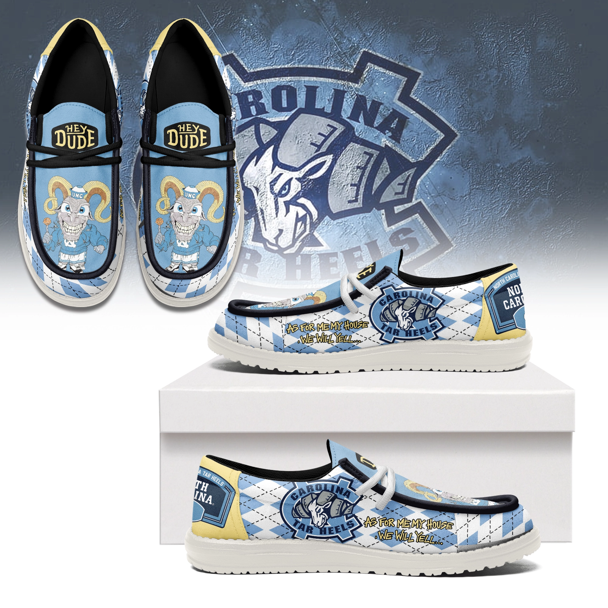 Gleammerch North Carolina Tar Heels Hey Dude Shoes For Men And Women
