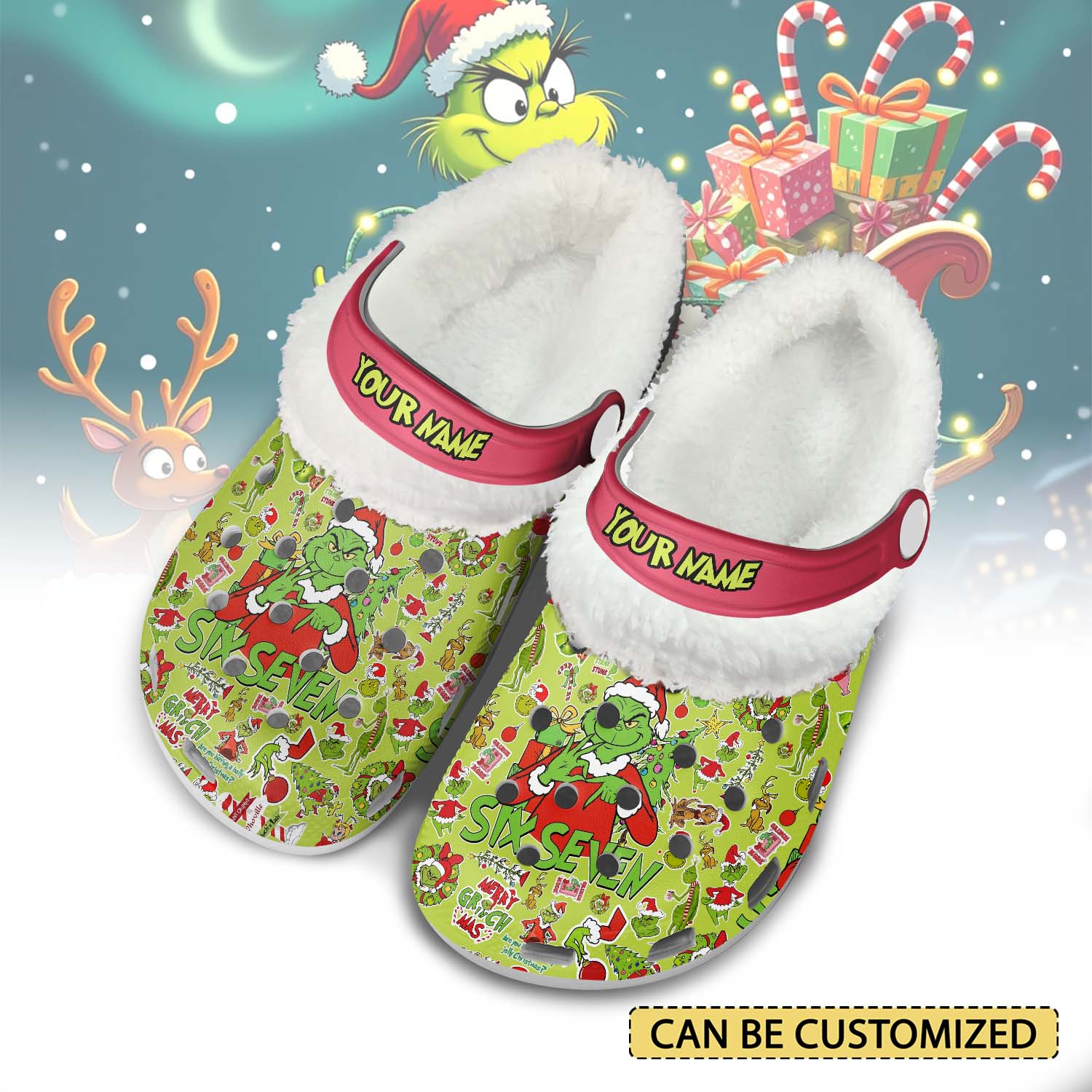 Gleammerch The Grinch x Christmas Fleece Crocs Crocband Clogs Shoes Comfortable For Men Women and Kids
