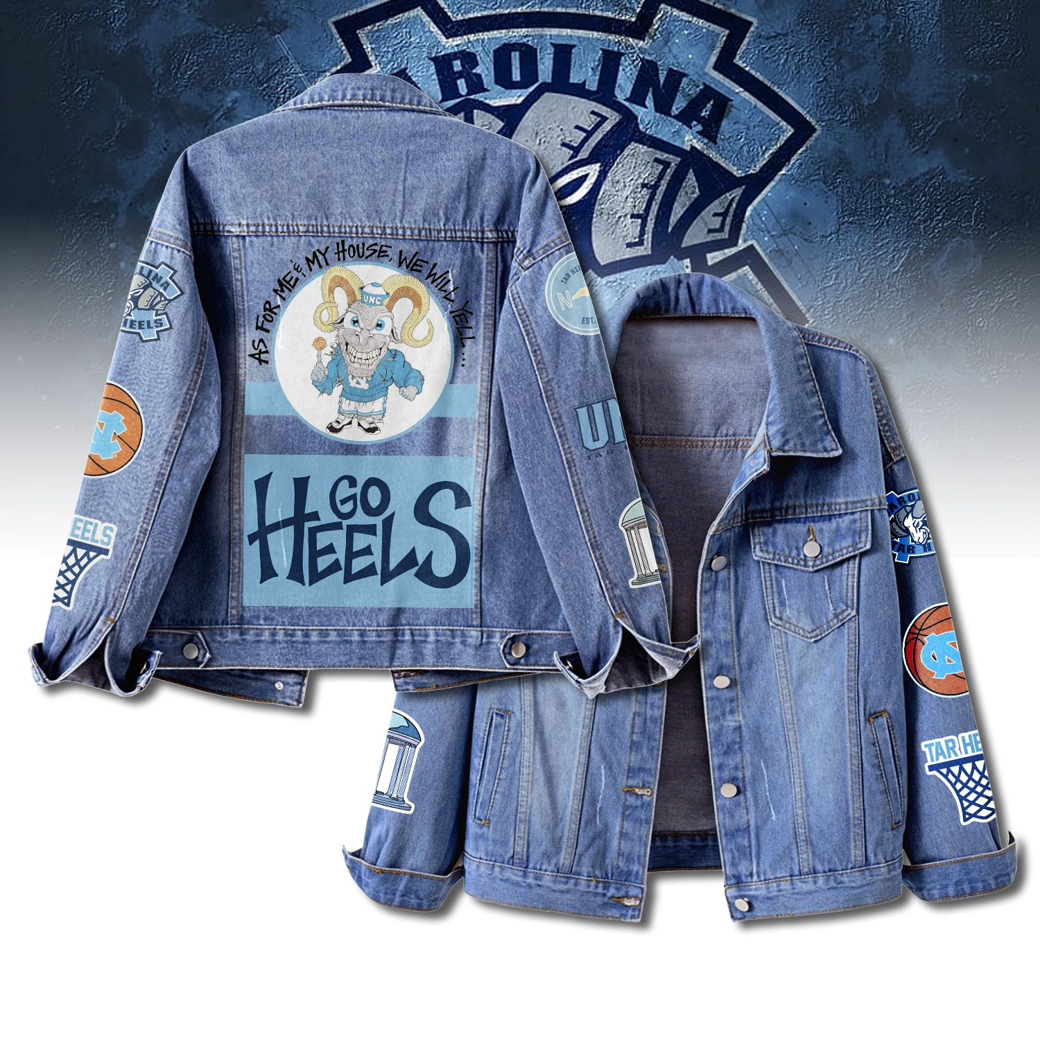 Gleammerch North Carolina Tar Heels Denim Jacket Gift For Fans