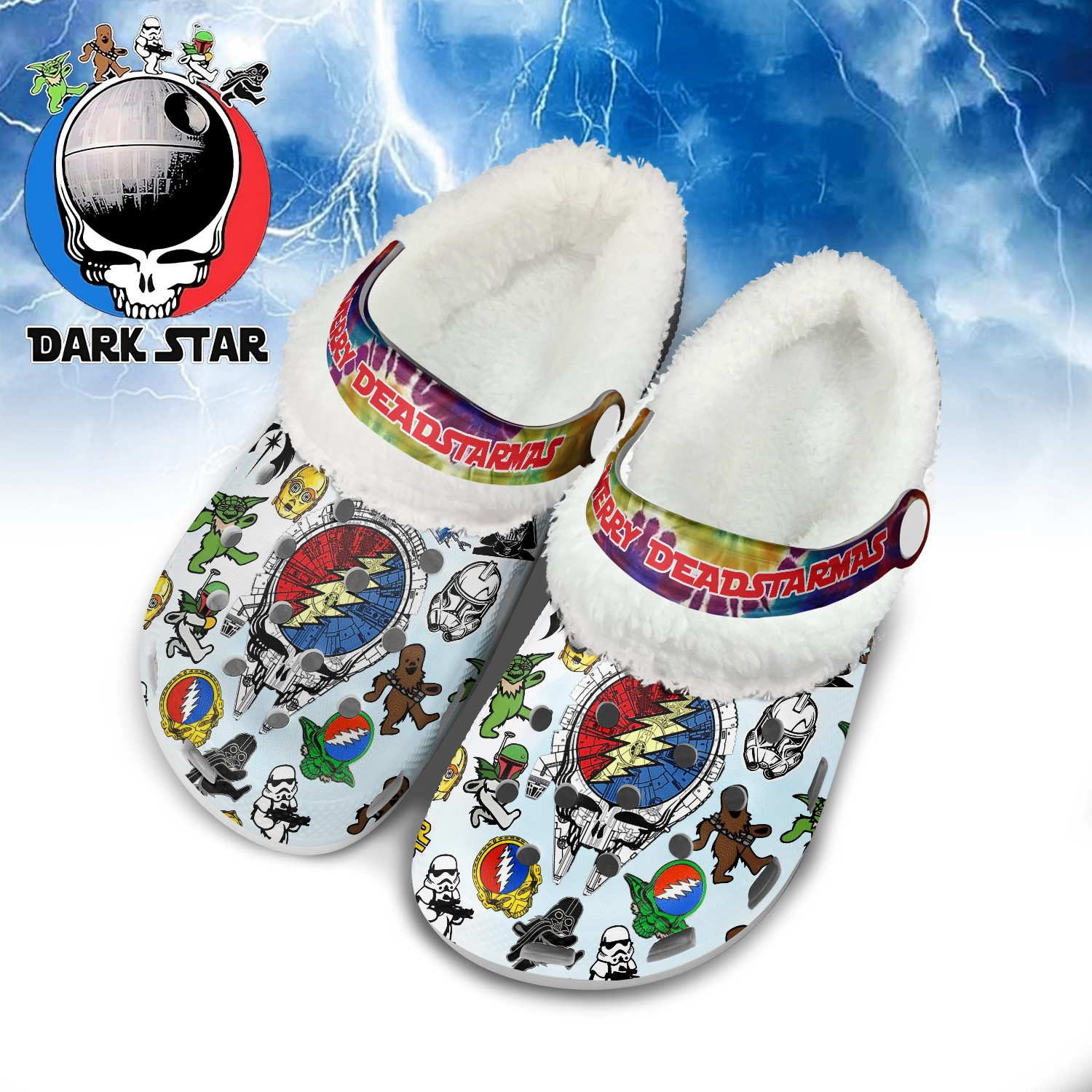 Gleammerch Star Wars x Grateful Dead x Christmas Fleece Crocs Crocband Clogs Shoes Comfortable For Men Women and Kids