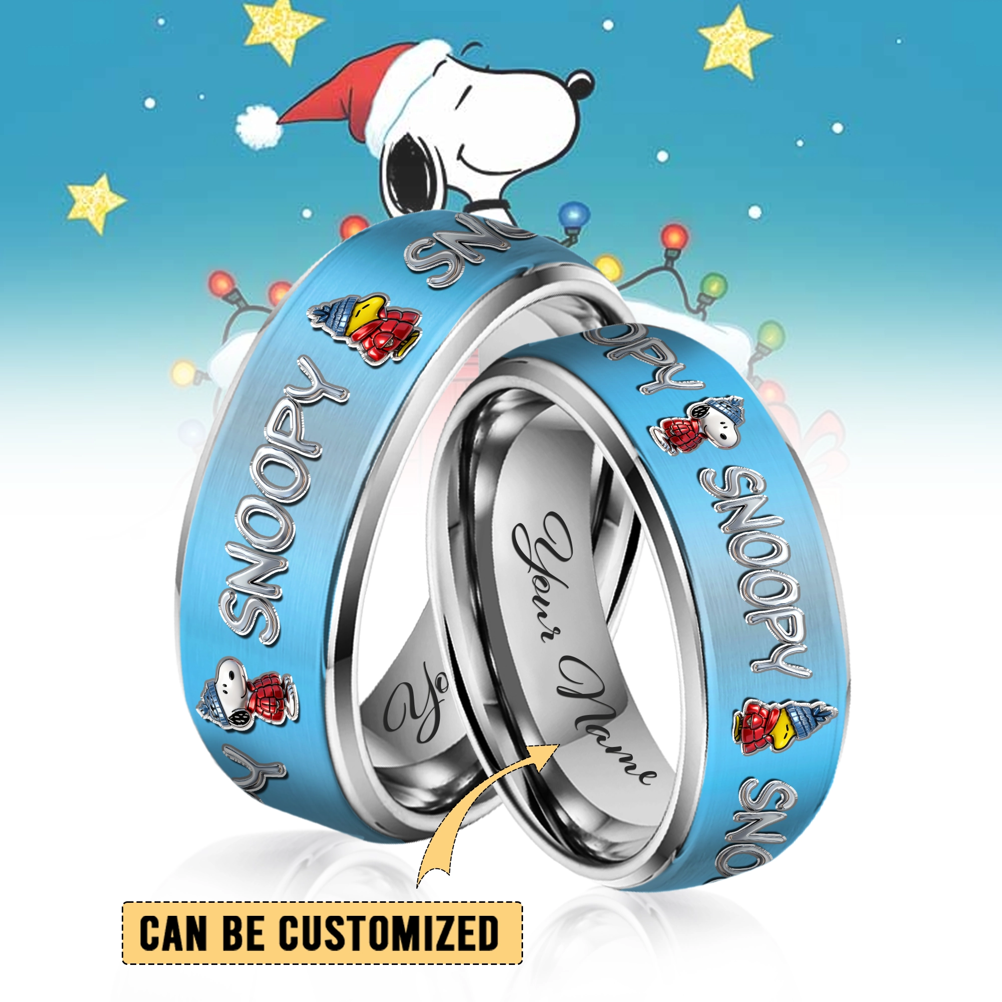 Gleammerch Snoopy x Christmas Silver Tungsten Rings Gift For Fans
