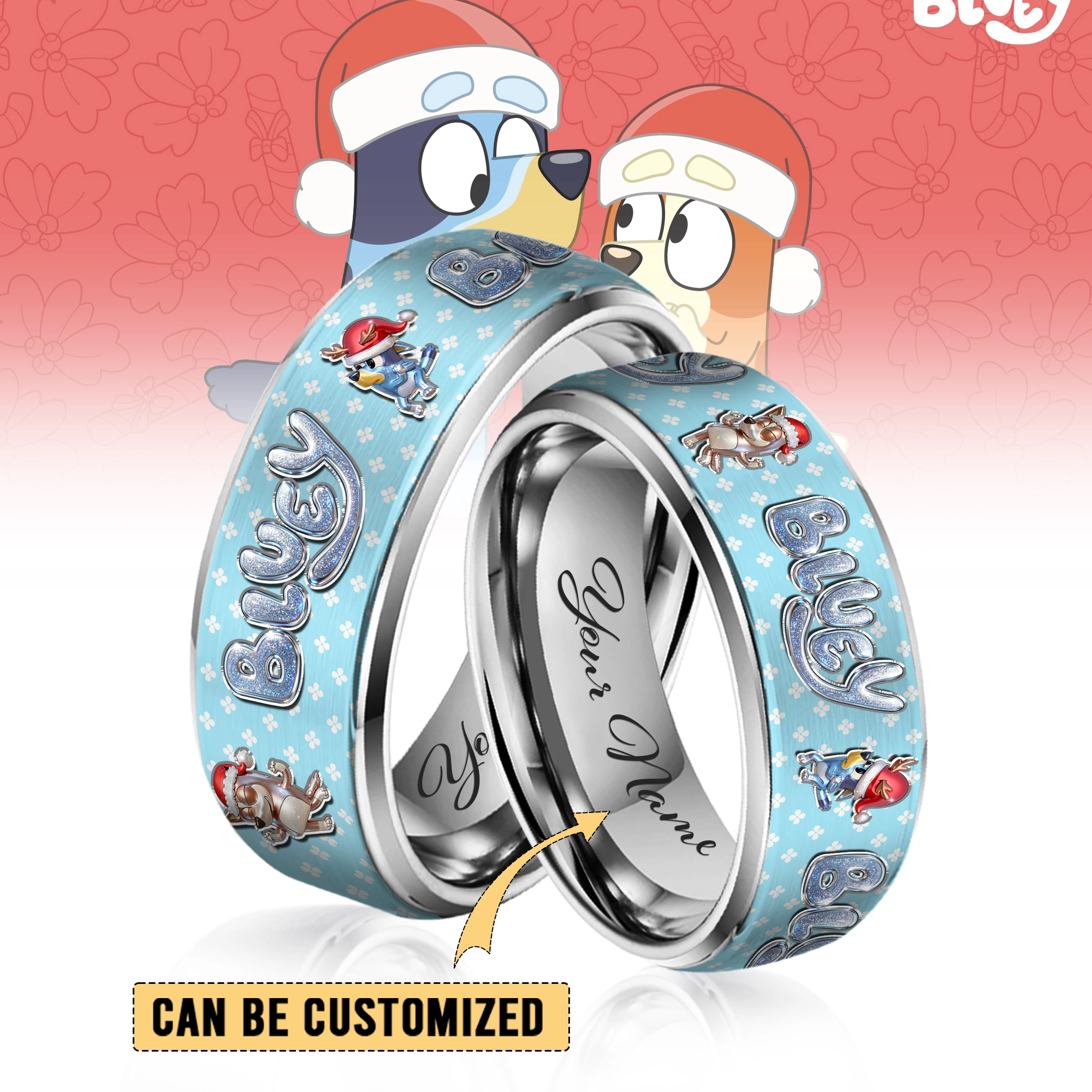 Gleammerch Bluey x Christmas Silver Tungsten Rings Gift For Fans