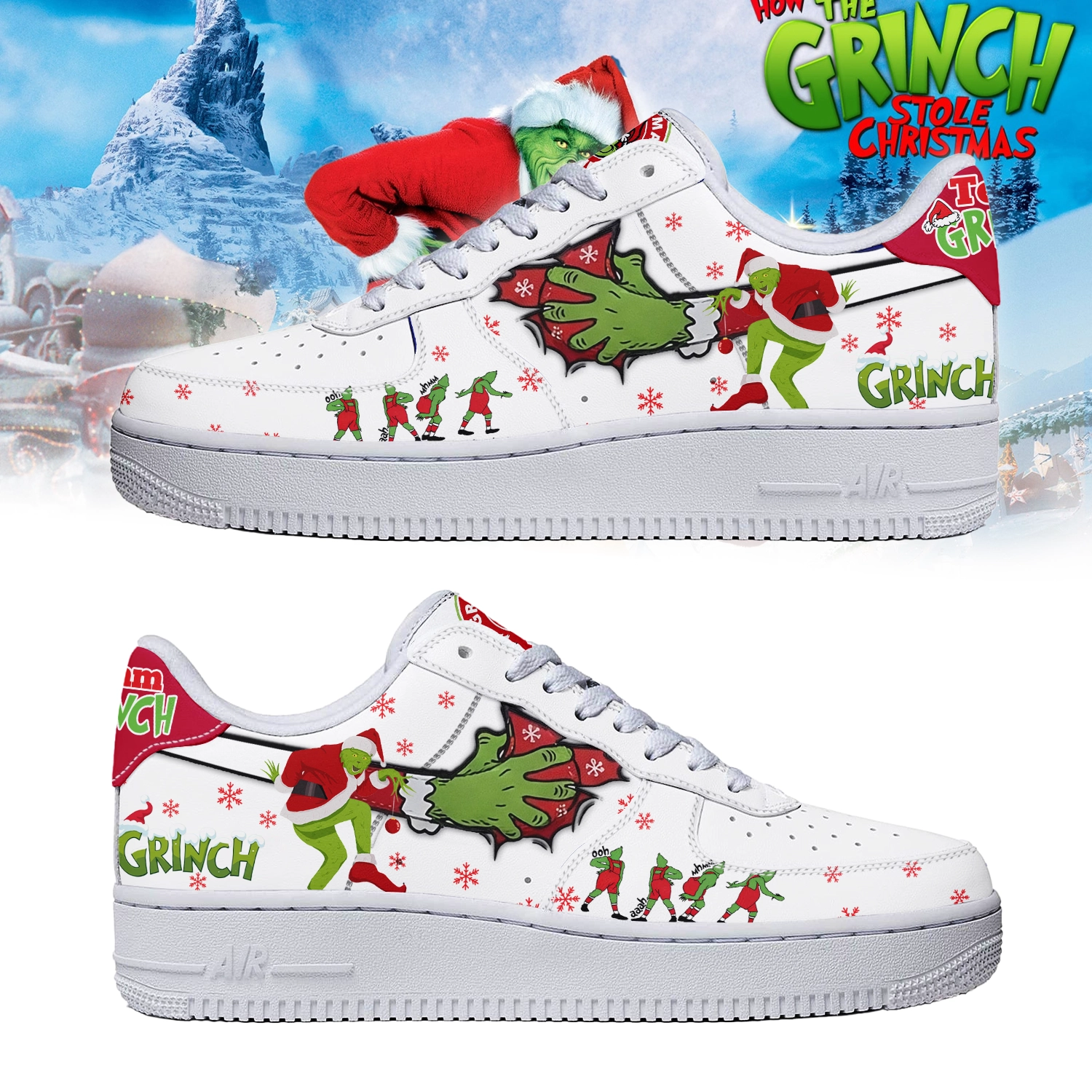Gleammerch The Grinch x Christmas Air Low-Top Sneakers Shoes For Men And Women