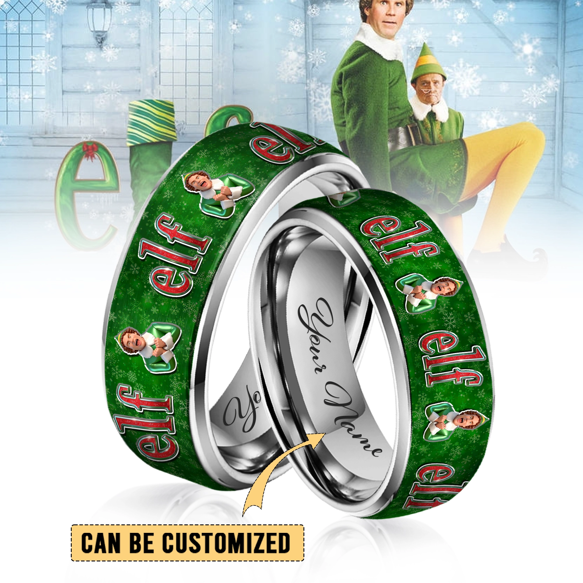 Gleammerch ELF Movie Silver Tungsten Rings Gift For Fans