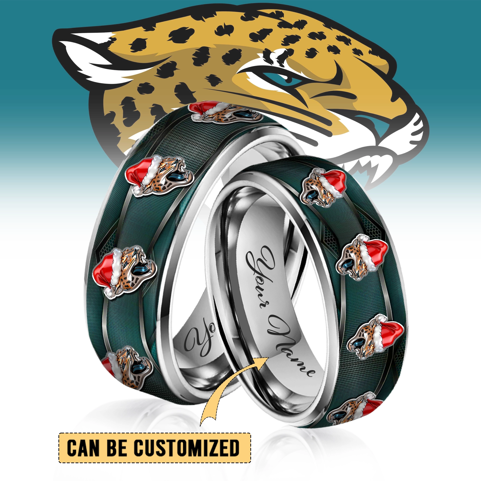 Gleammerch Jacksonville Jaguars x Christmas  Silver Tungsten Rings Gift For Fans