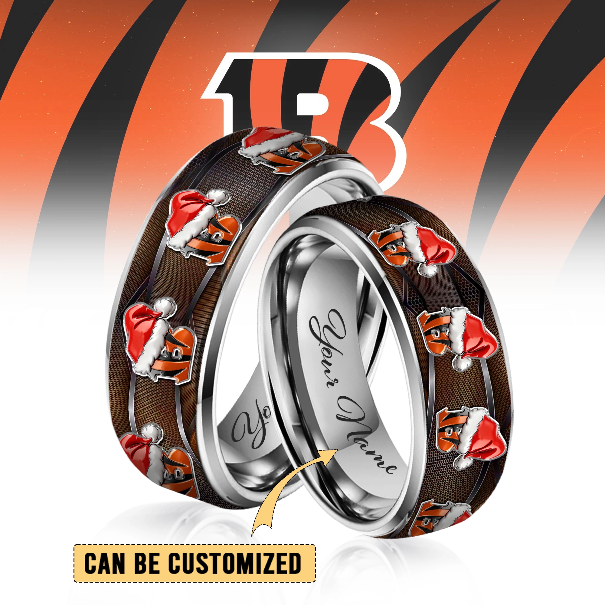 Gleammerch Cincinnati Bengals x Christmas Silver Tungsten Rings Gift For Fans