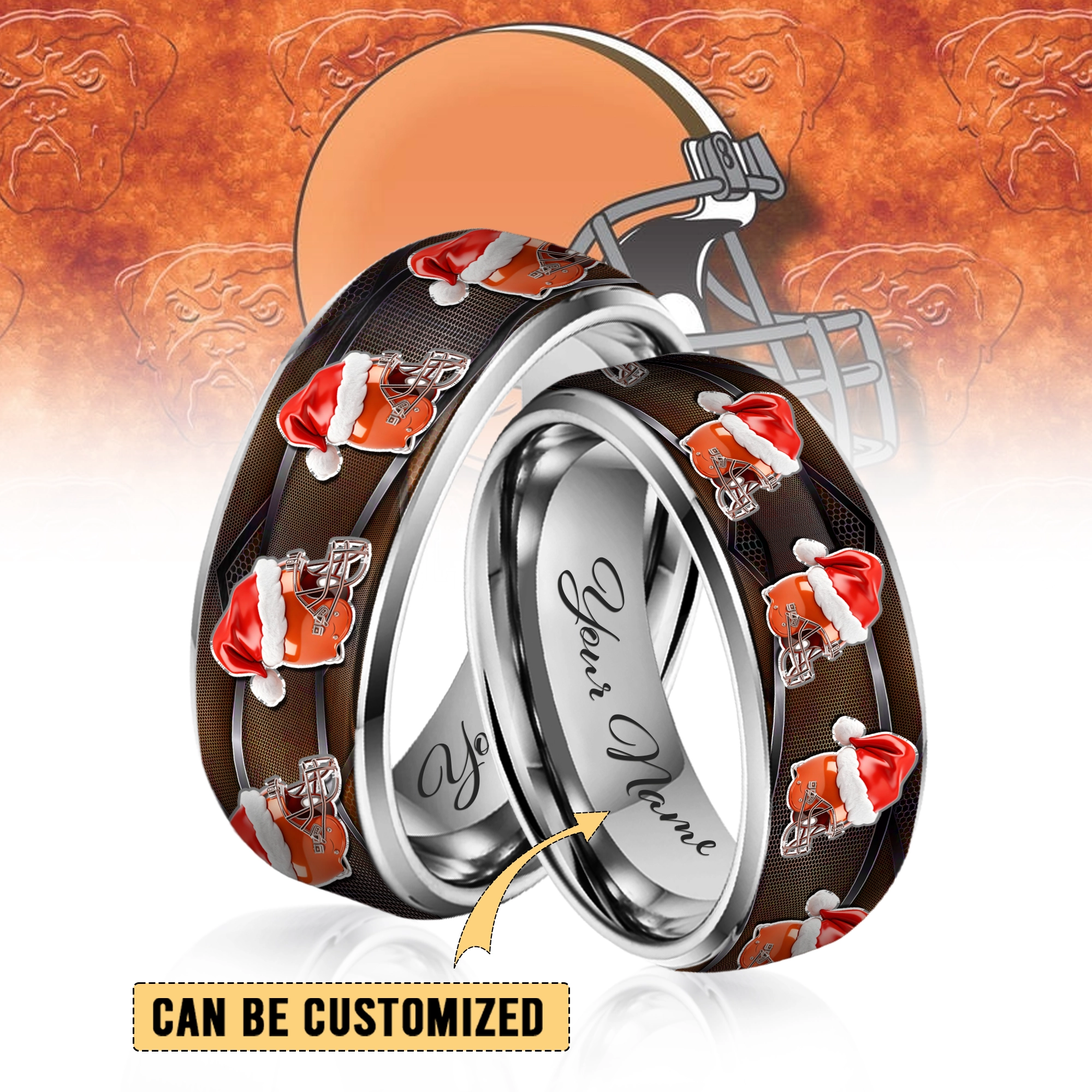 Gleammerch Cleveland Browns x Christmas  Silver Tungsten Rings Gift For Fans