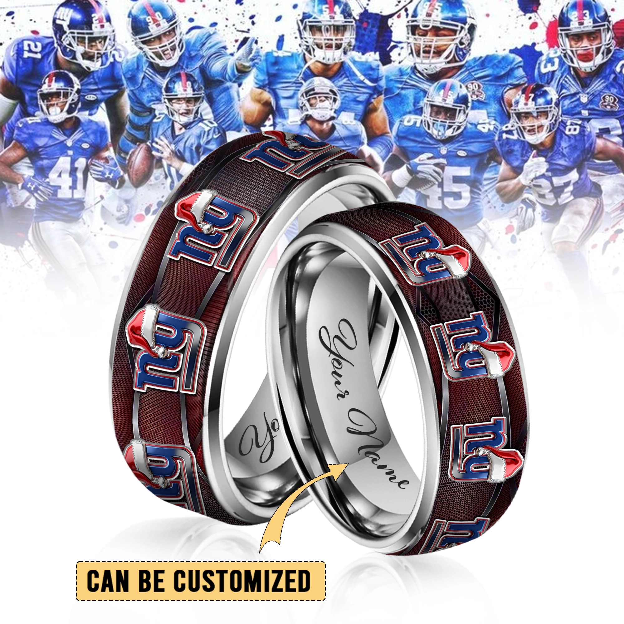 Gleammerch New York Giants x Christmas  Silver Tungsten Rings Gift For Fans