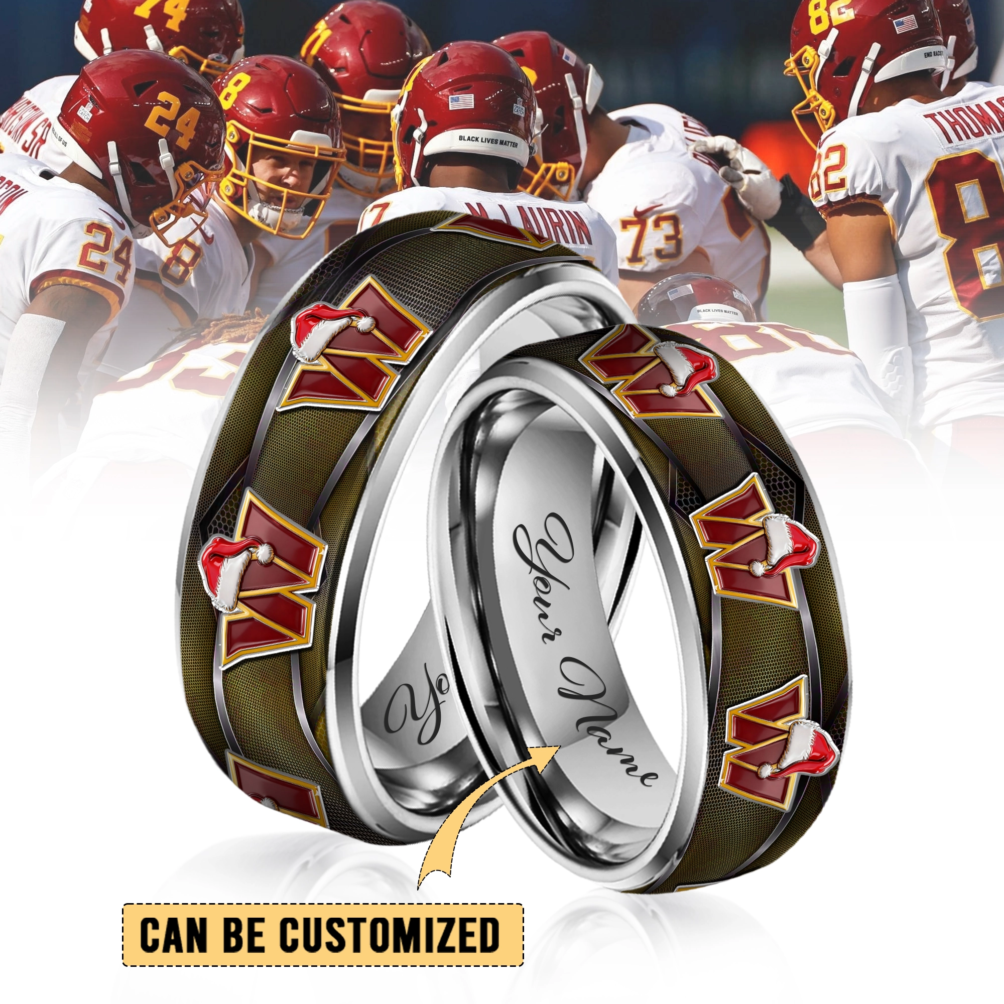 Gleammerch Washington Commanders  x Christmas Silver Tungsten Rings Gift For Fans