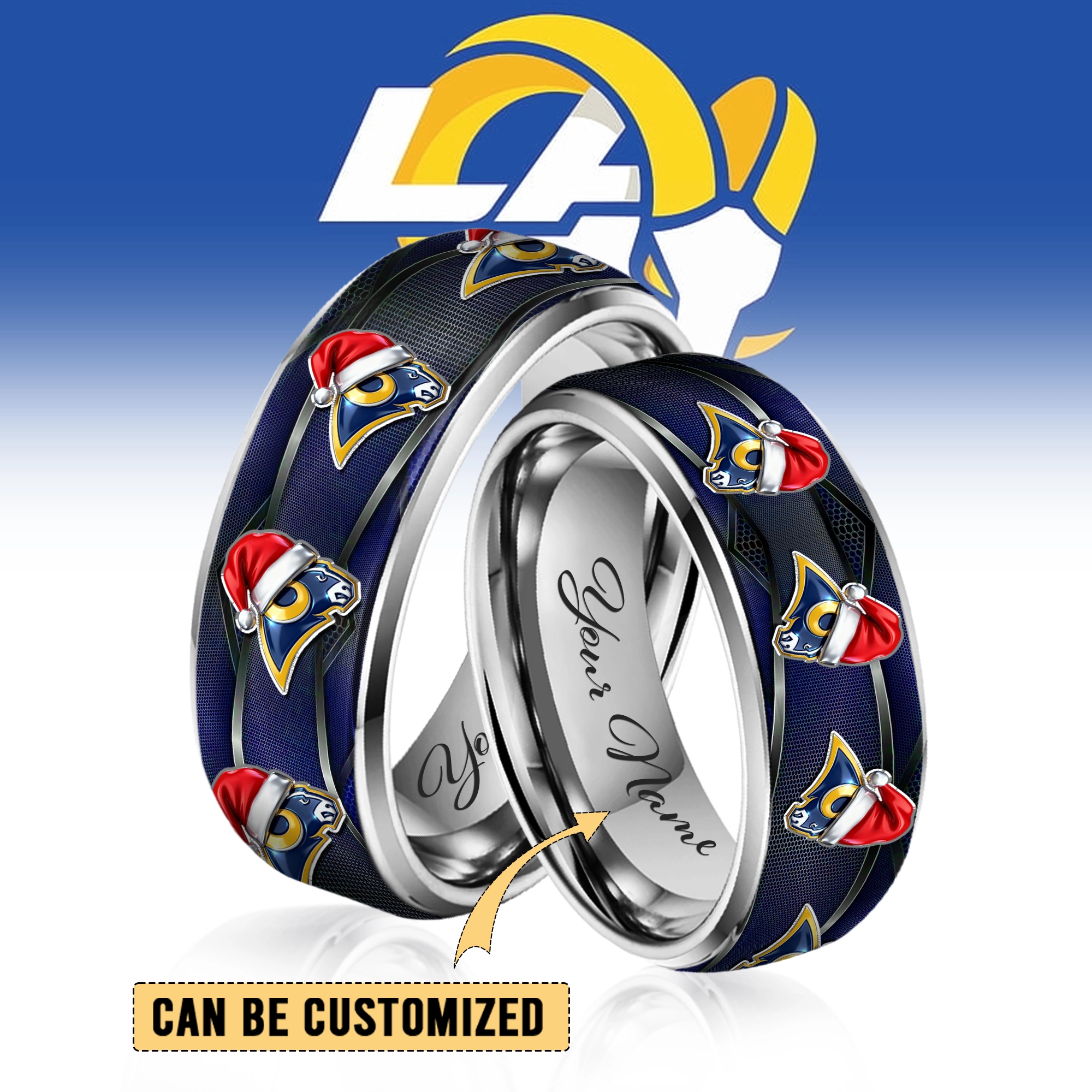 Gleammerch Los Angeles Rams x Christmas  Silver Tungsten Rings Gift For Fans