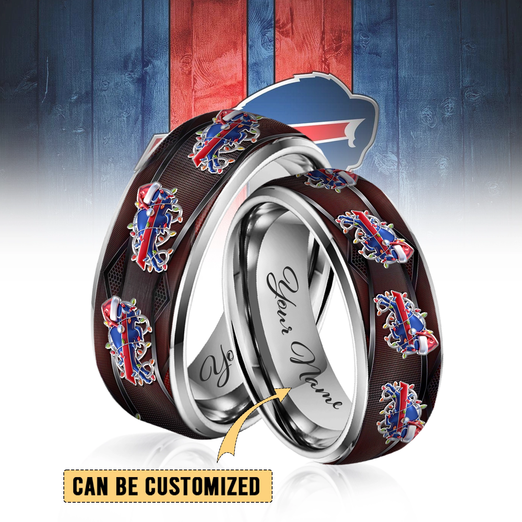 Gleammerch Buffalo Bills x Christmas Silver Tungsten Rings Gift For Fans