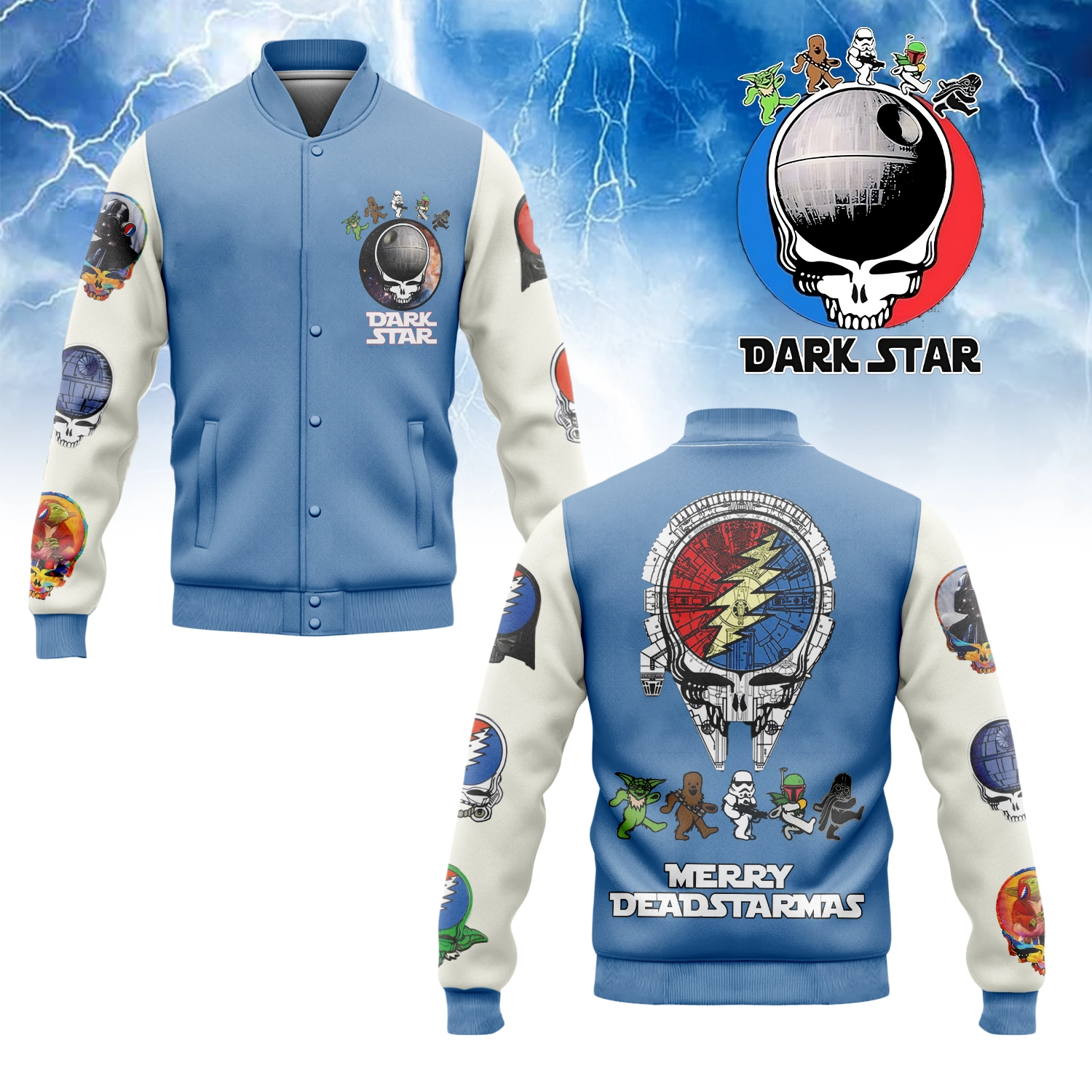 Gleammerch Star Wars x Grateful Dead x Christmas Baseball Jacket Gift For Fan