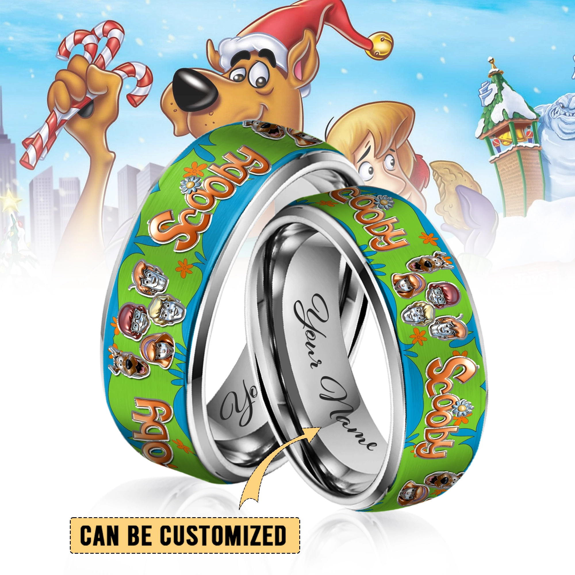 Gleammerch Scooby Doo x Christmas Silver Tungsten Rings Gift For Fans