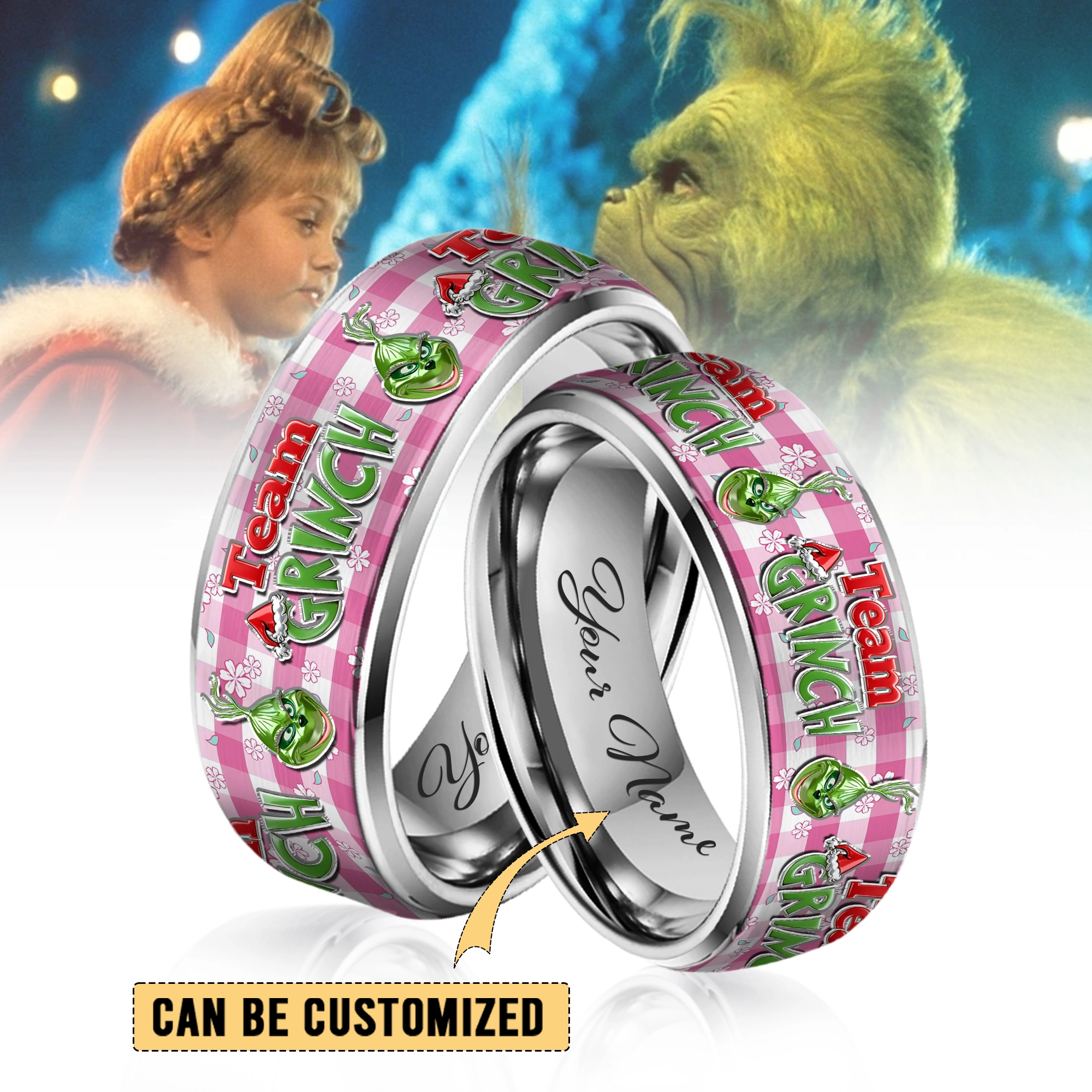 Gleammerch The Grinch Silver Tungsten Rings Gift For Fans