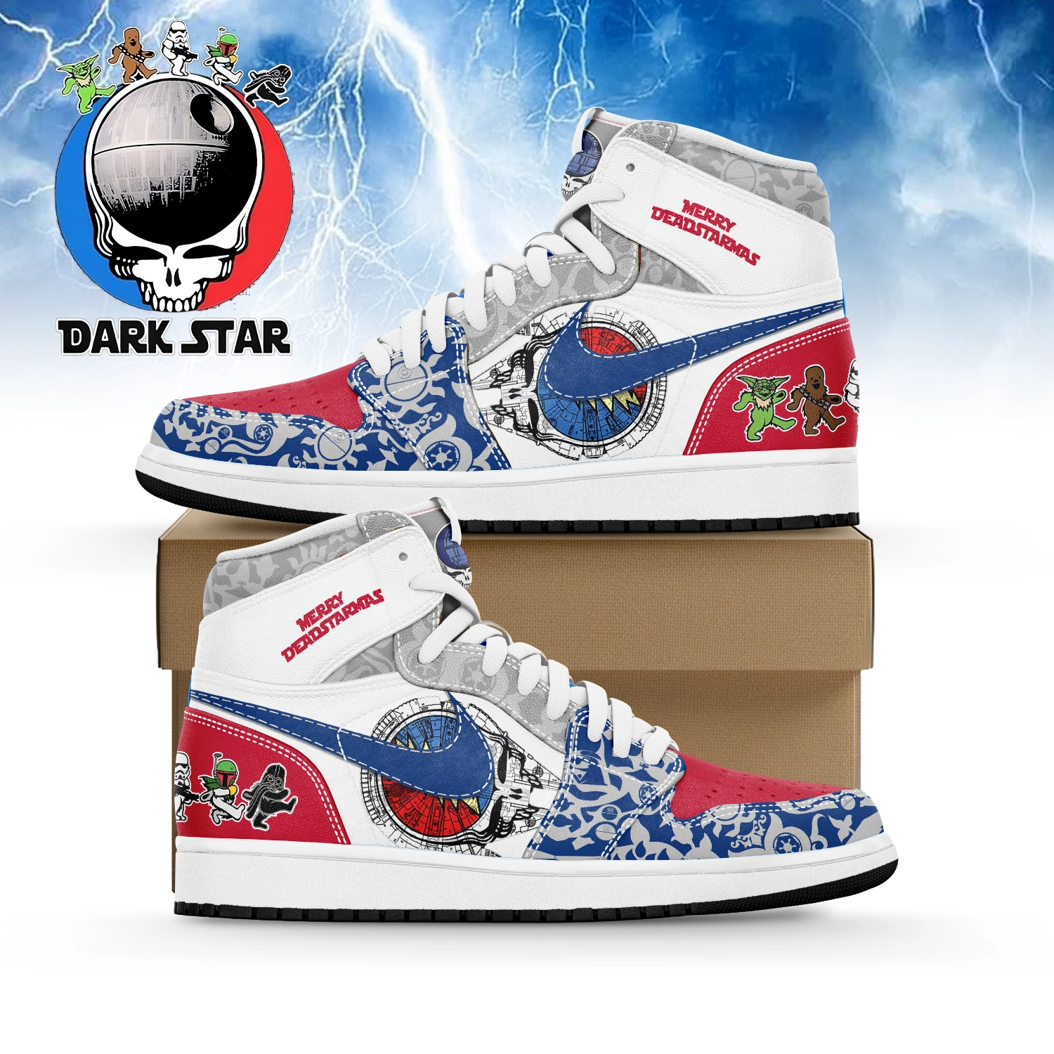 Gleammerch Star  Wars x Grateful Dead x Christmas AJ1 High Sneakers Shoes For Men And Women