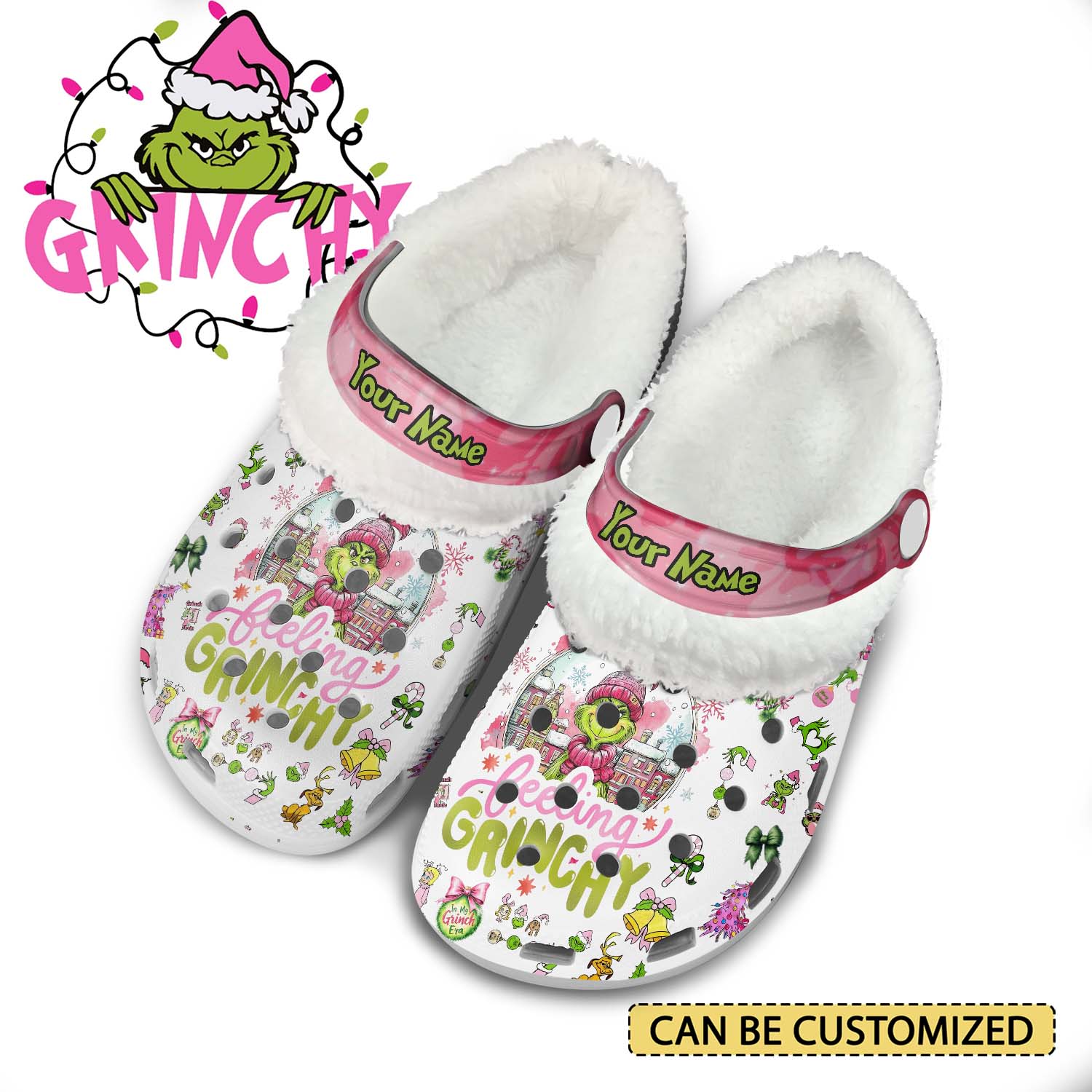 Gleammerch The Grinch x Christmas Fleece Crocs Crocband Clogs Shoes Comfortable For Men Women and Kids