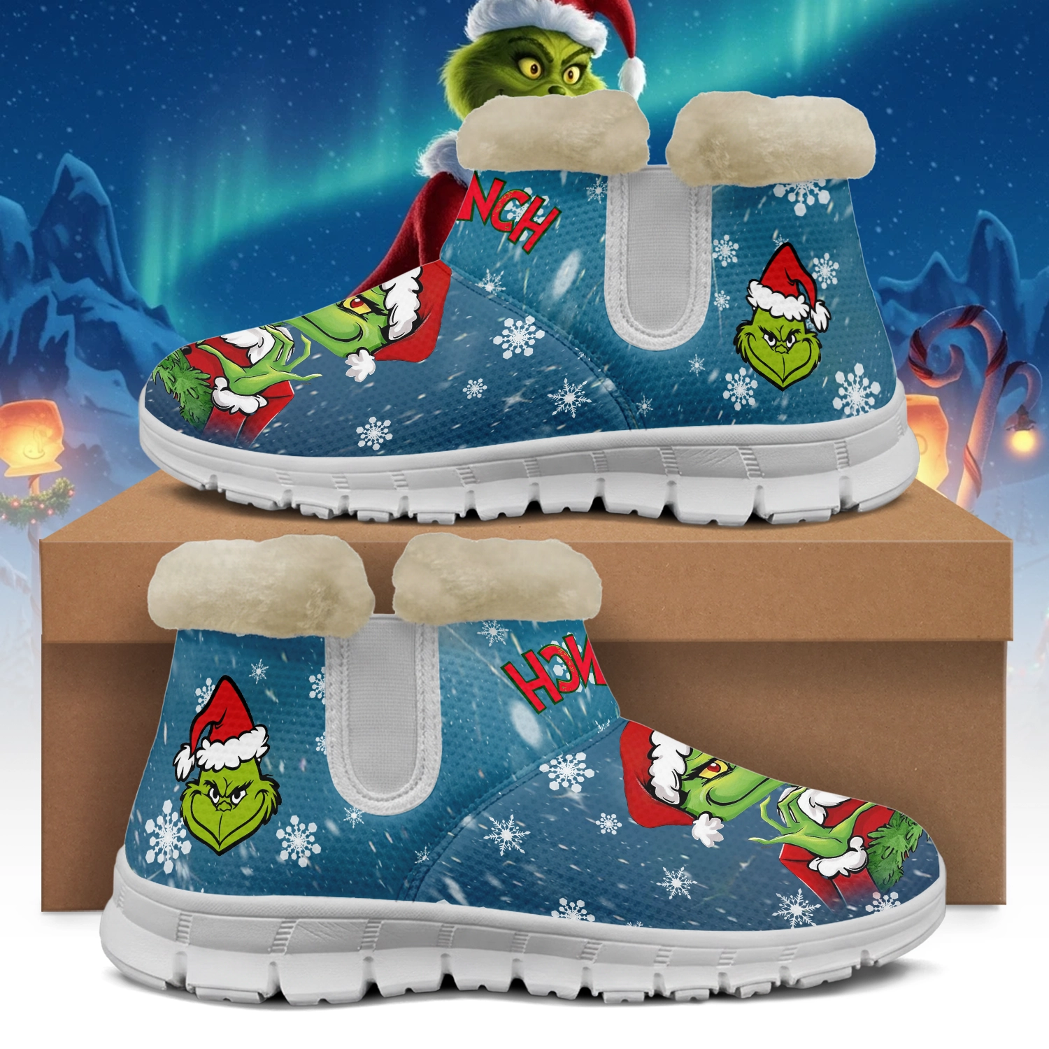 Gleammerch The Grinch x Christmas Snow Boots Shoes For Men And Women