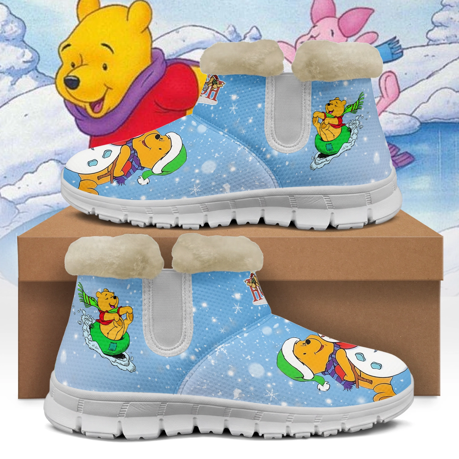 Gleammerch Winnie the Pooh x Christmas Snow Boots Shoes For Men And Women