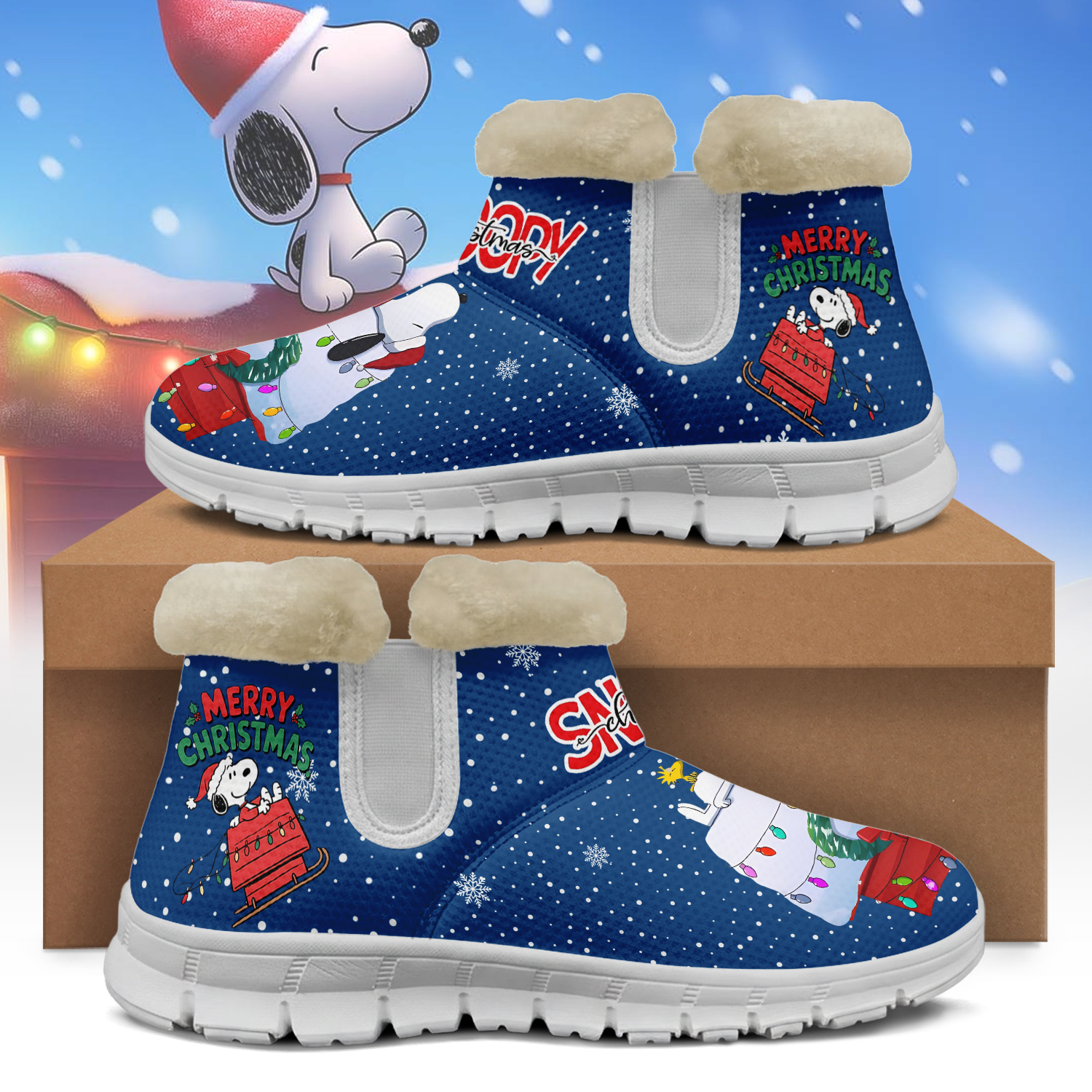 Gleammerch Snoopy x Christmas Snow Boots Shoes For Men And Women
