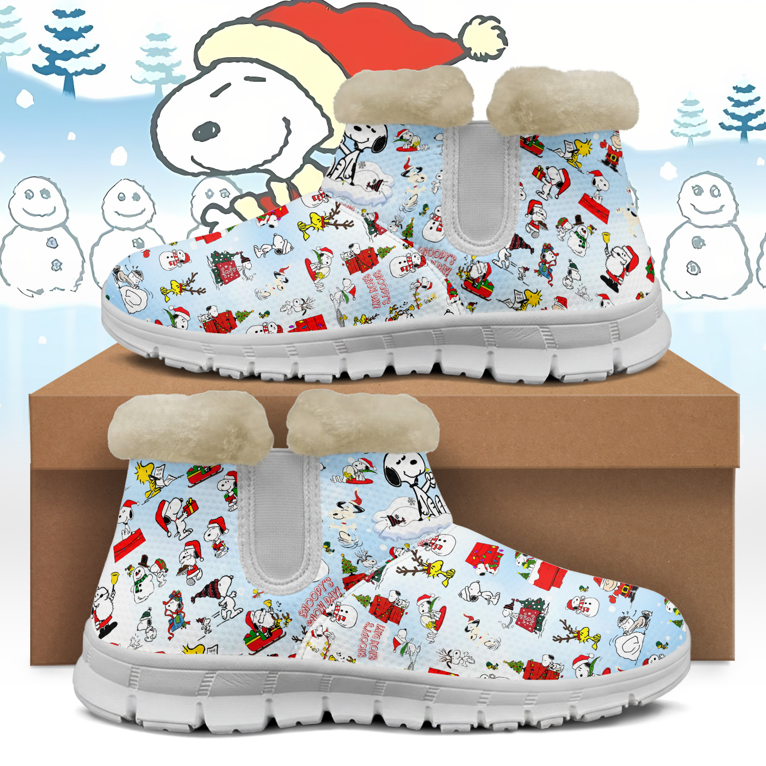 Gleammerch Snoopy x Christmas Snow Boots Shoes For Men And Women