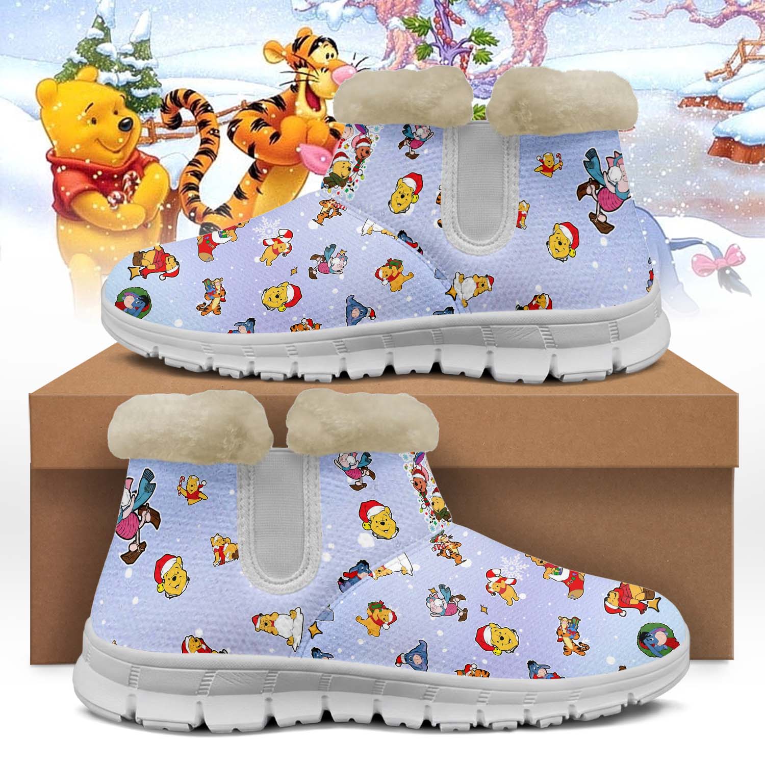Gleammerch Winnie the Pooh x Christmas Snow Boots Shoes For Men And Women