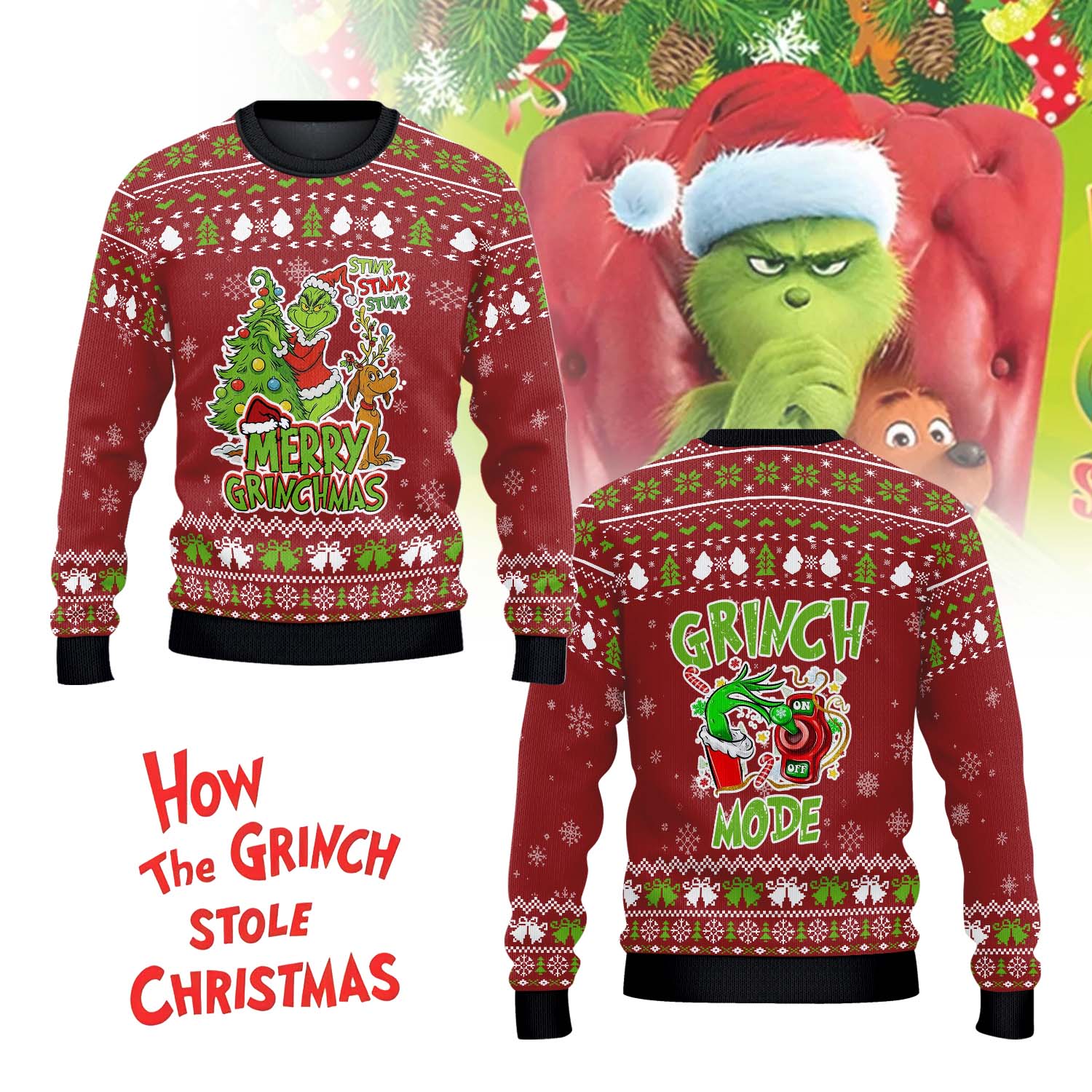 Gleammerch The Grinch x Christmas Ugly Sweater For Fans