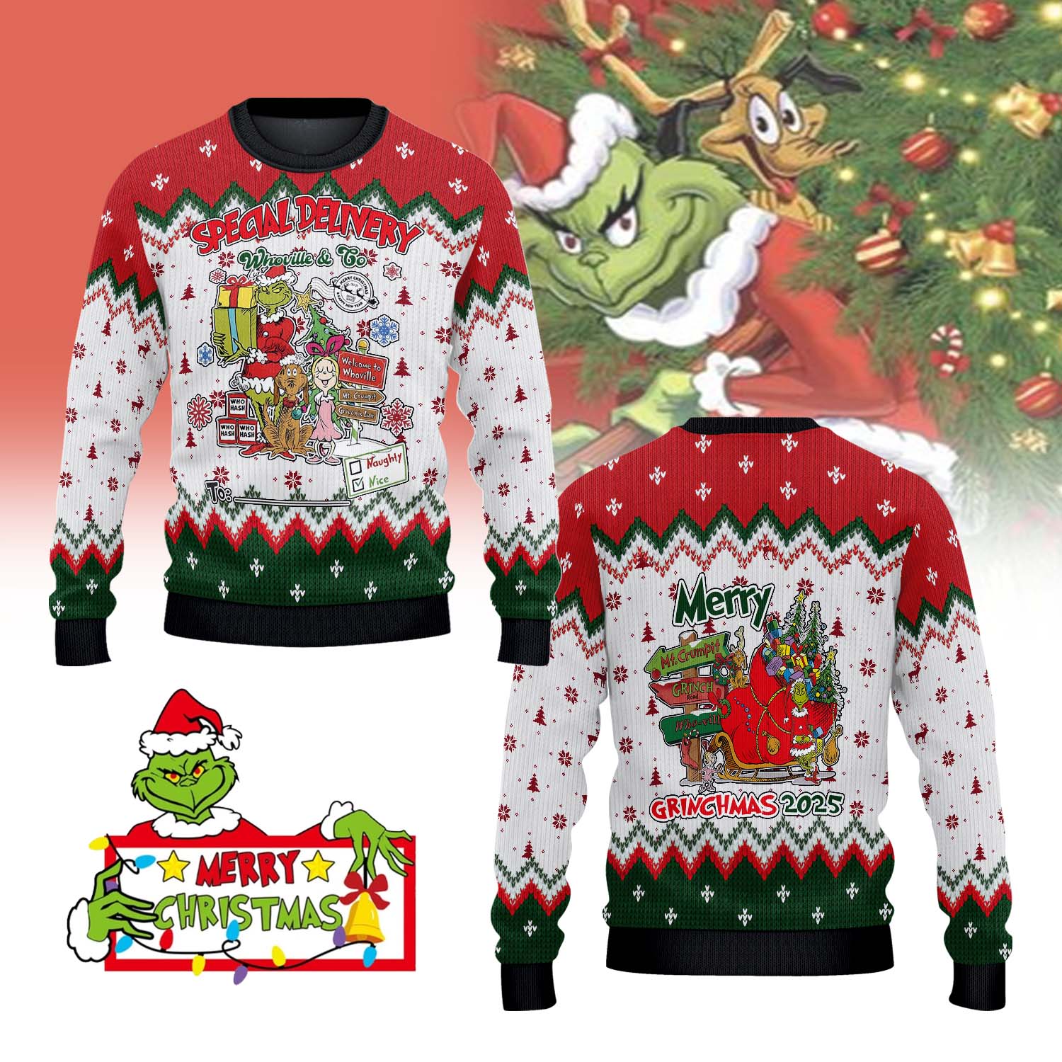 Gleammerch The Grinch x Christmas Ugly Sweater For Fans
