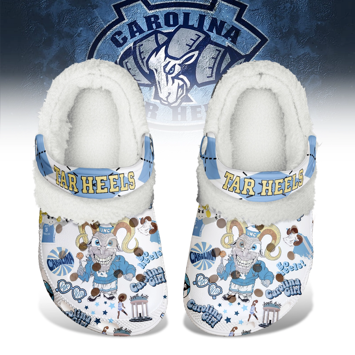 Gleammerch North Carolina Tar Heels Fleece Crocs Crocband Clogs Shoes Comfortable For Men Women and Kids