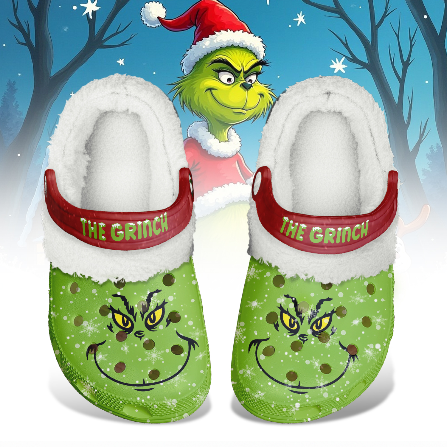 Gleammerch The Grinch x Christmas Fleece Crocs Crocband Clogs Shoes Comfortable For Men Women and Kids