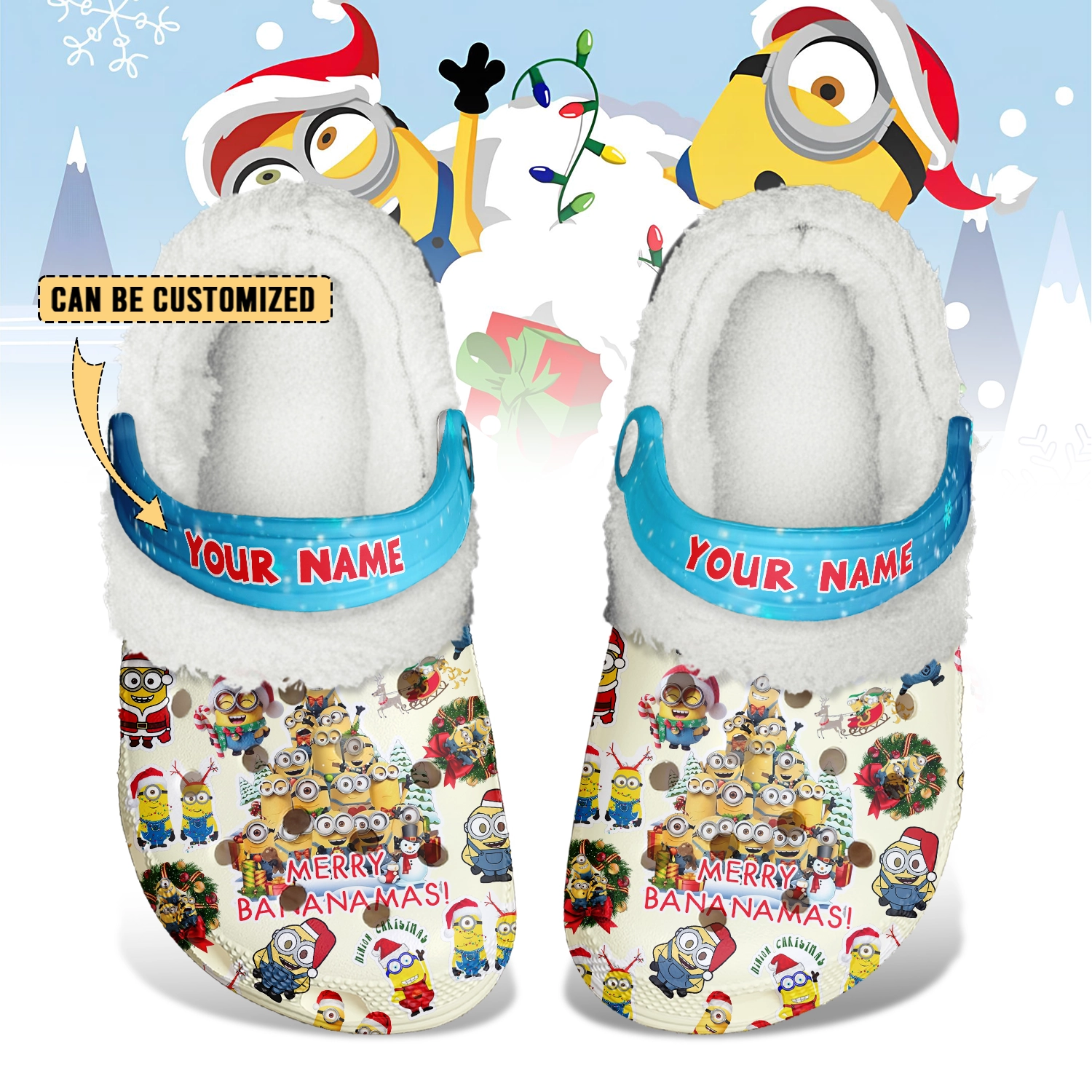 Gleammerch Minions x Christmas Fleece Crocs Crocband Clogs Shoes Comfortable For Men Women and Kids