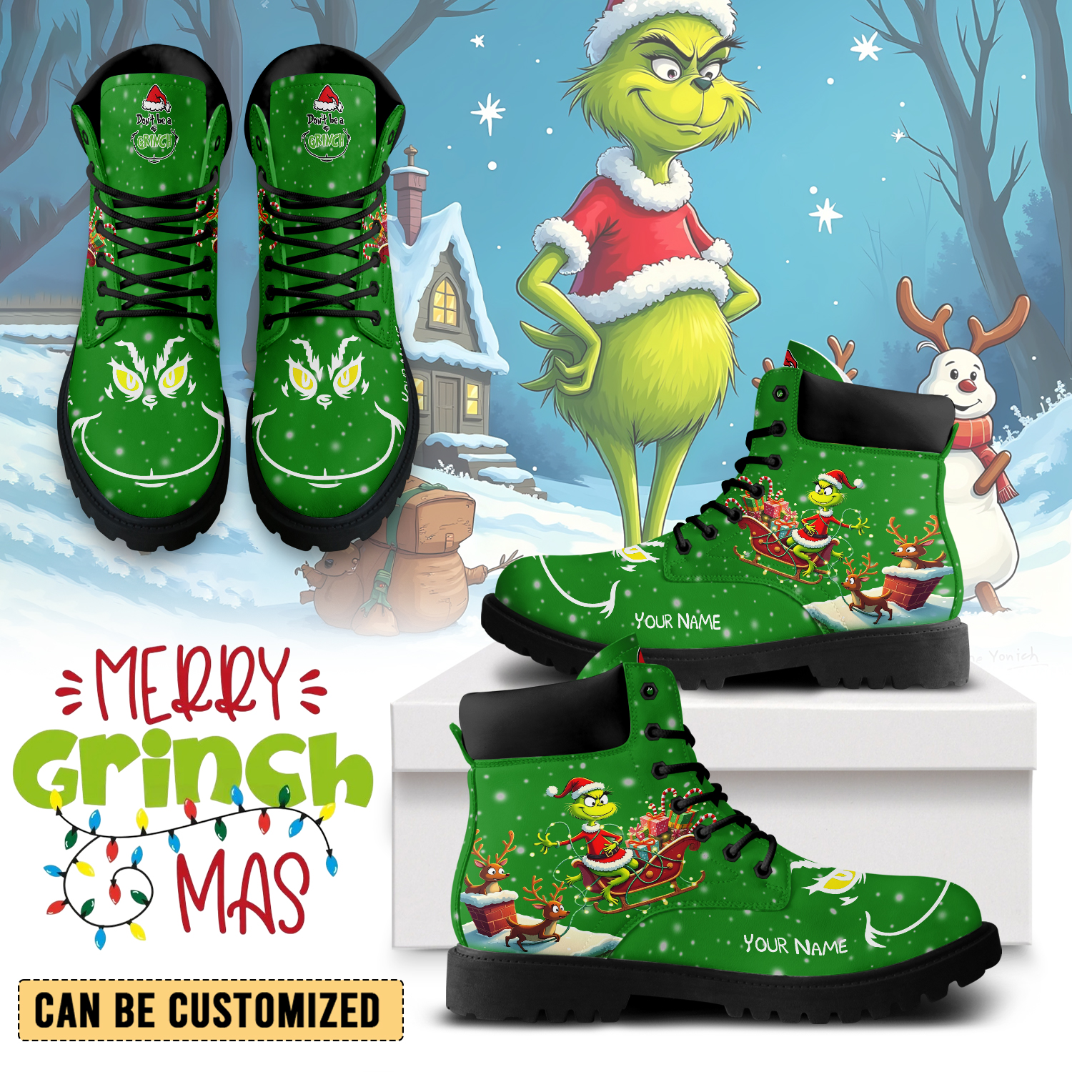 Gleammerch The Grinch Boots Shoes For Men And Women