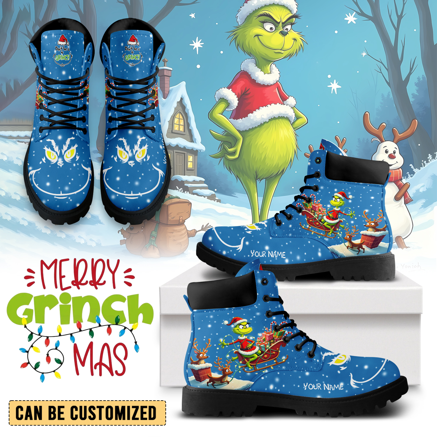 Gleammerch The Grinch Boots Shoes For Men And Women - Style 2