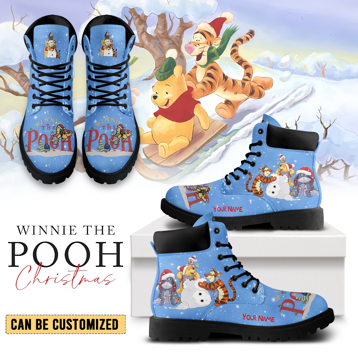 Gleammerch Winnie The Pooh x Christmas Boots Shoes For Men And Women