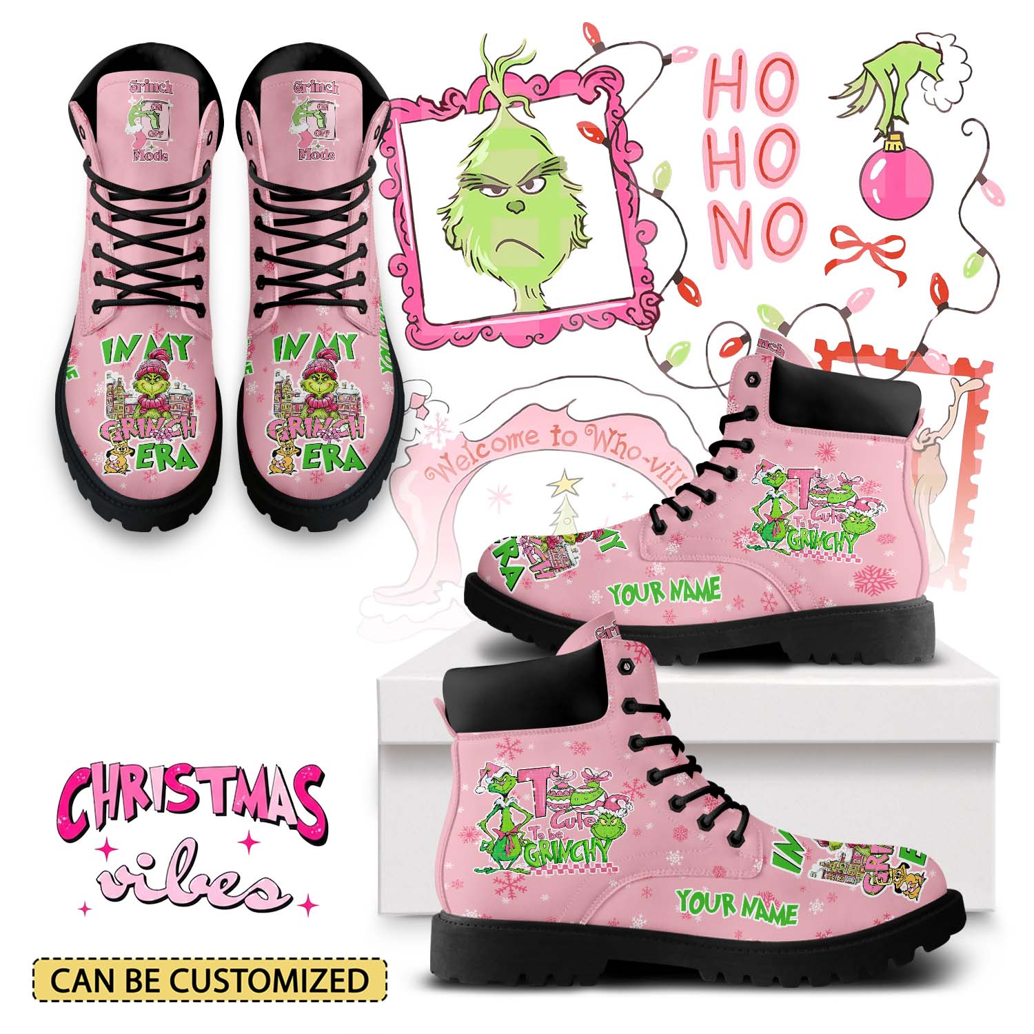 Gleammerch The Grinch x Christmas Boots Shoes For Men And Women