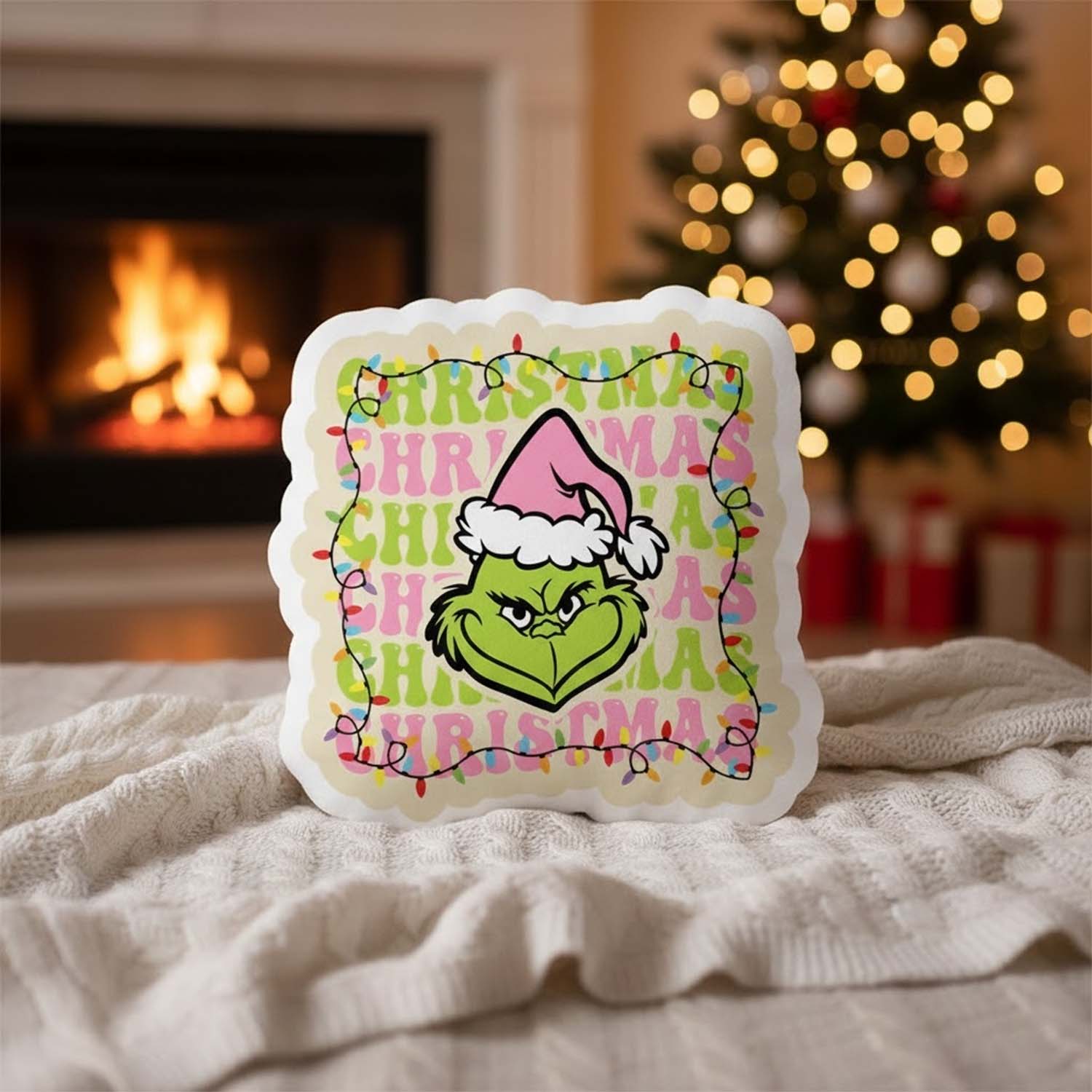 Gleammerch Pink Grinch Custom Shaped Pillow Gift For Fans
