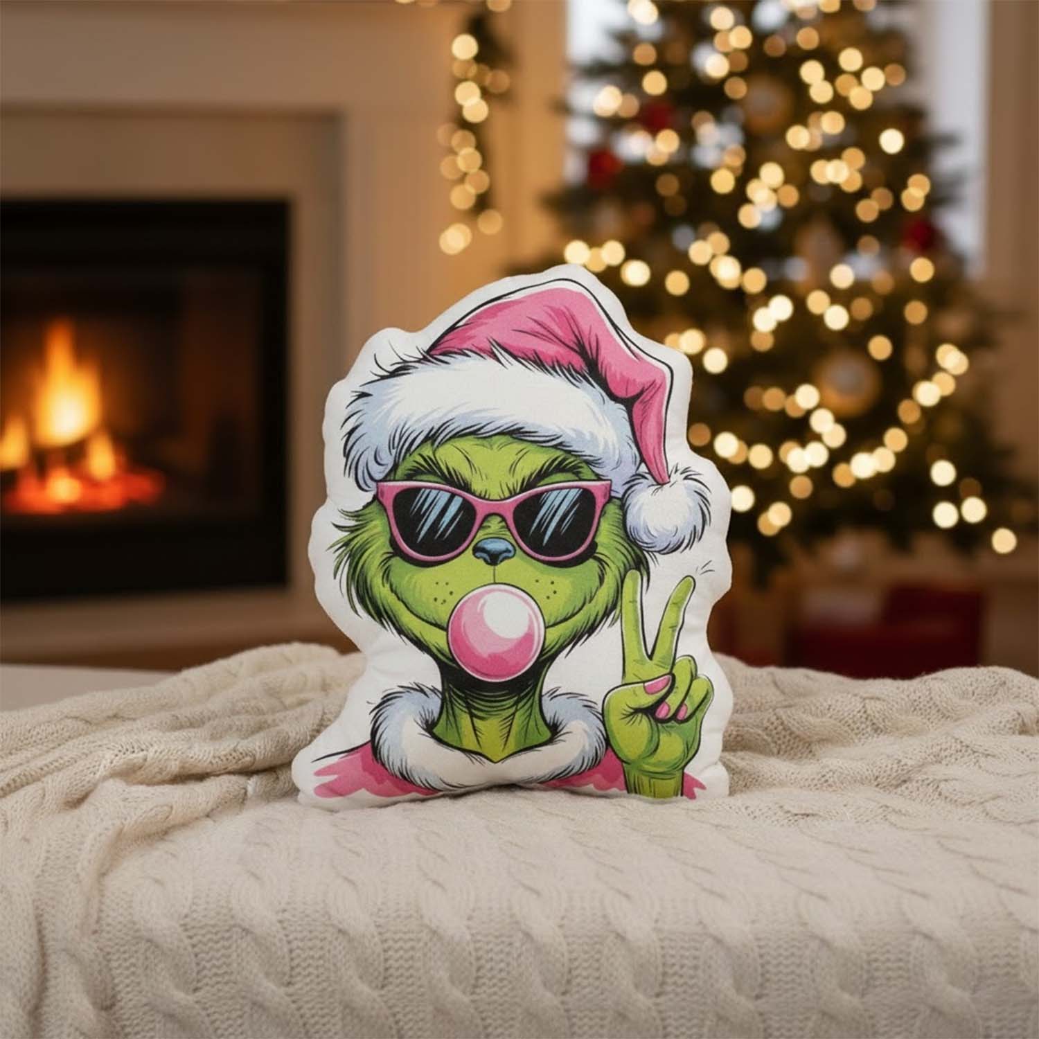Gleammerch Pink Grinch Custom Shaped Pillow Gift For Fans