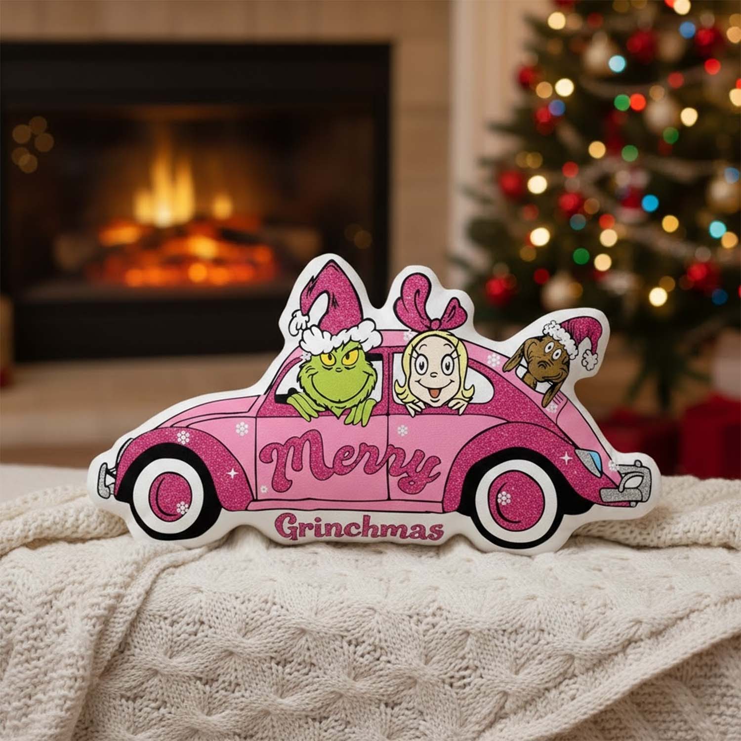 Gleammerch Pink Grinch Custom Shaped Pillow Gift For Fans