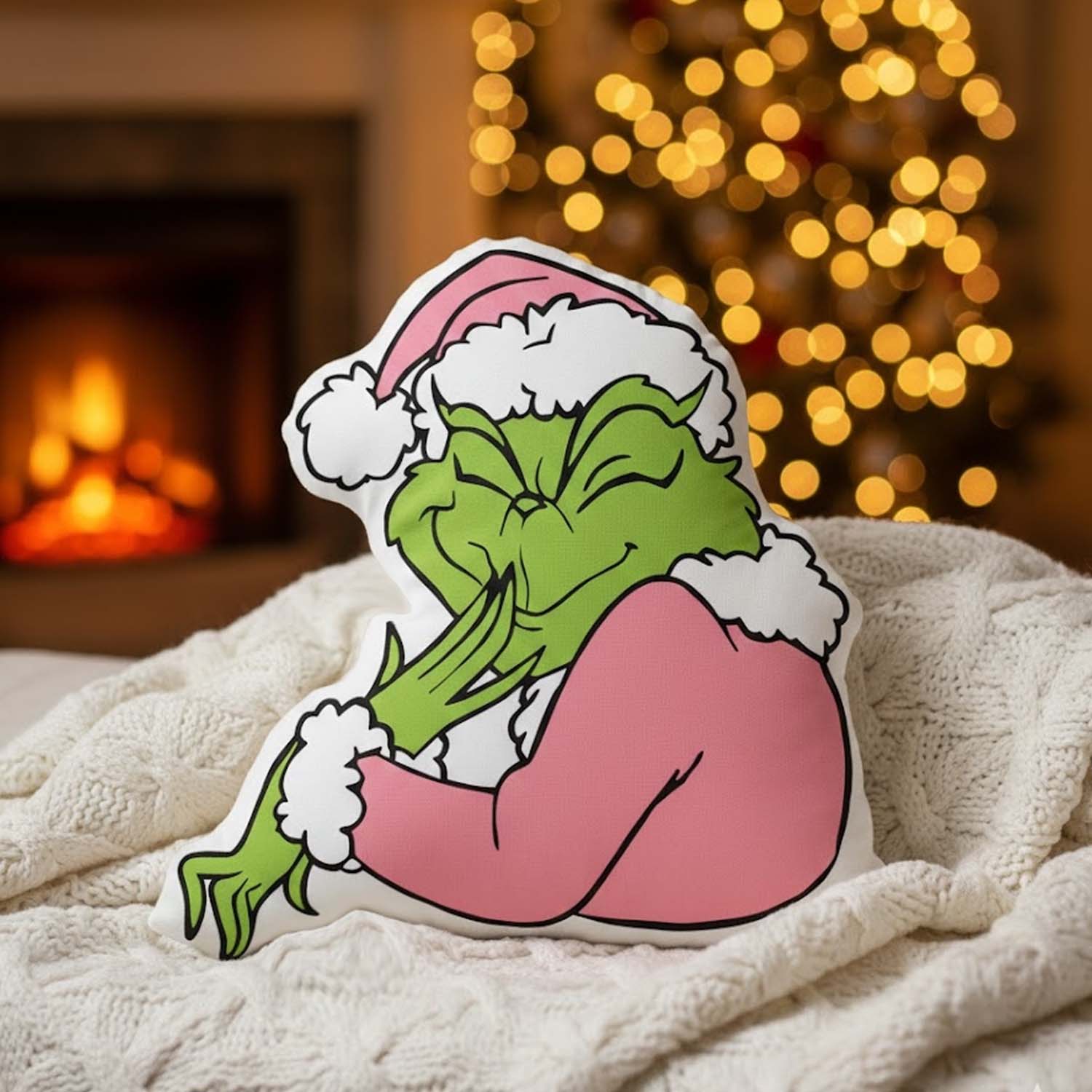 Gleammerch Pink Grinch Custom Shaped Pillow Gift For Fans