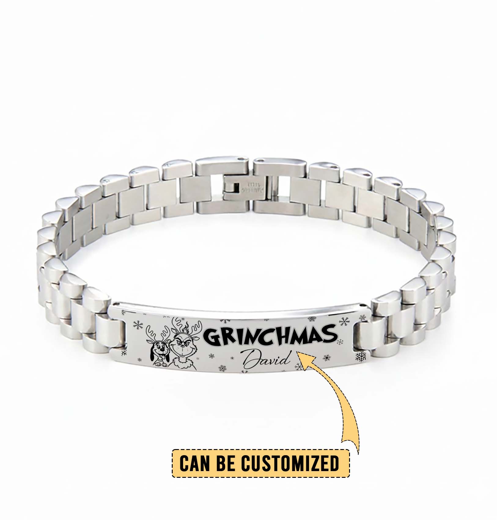 Gleammerch The Grinch Personalized Men’s Silver Bracelet Gift For Fans