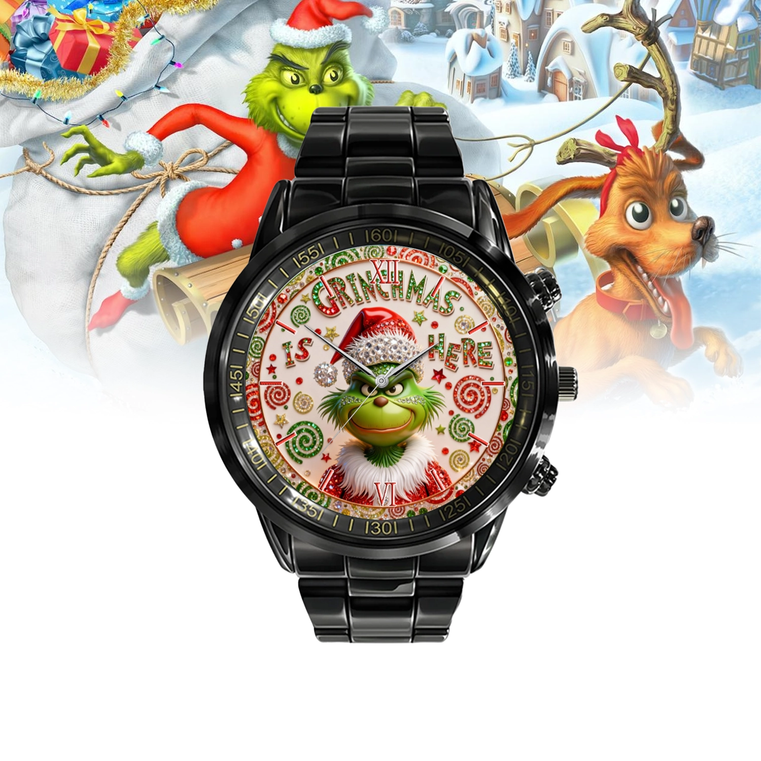 Gleammerch The Grinch Personalized Stainless Steel Hand Watch Gift For Fans