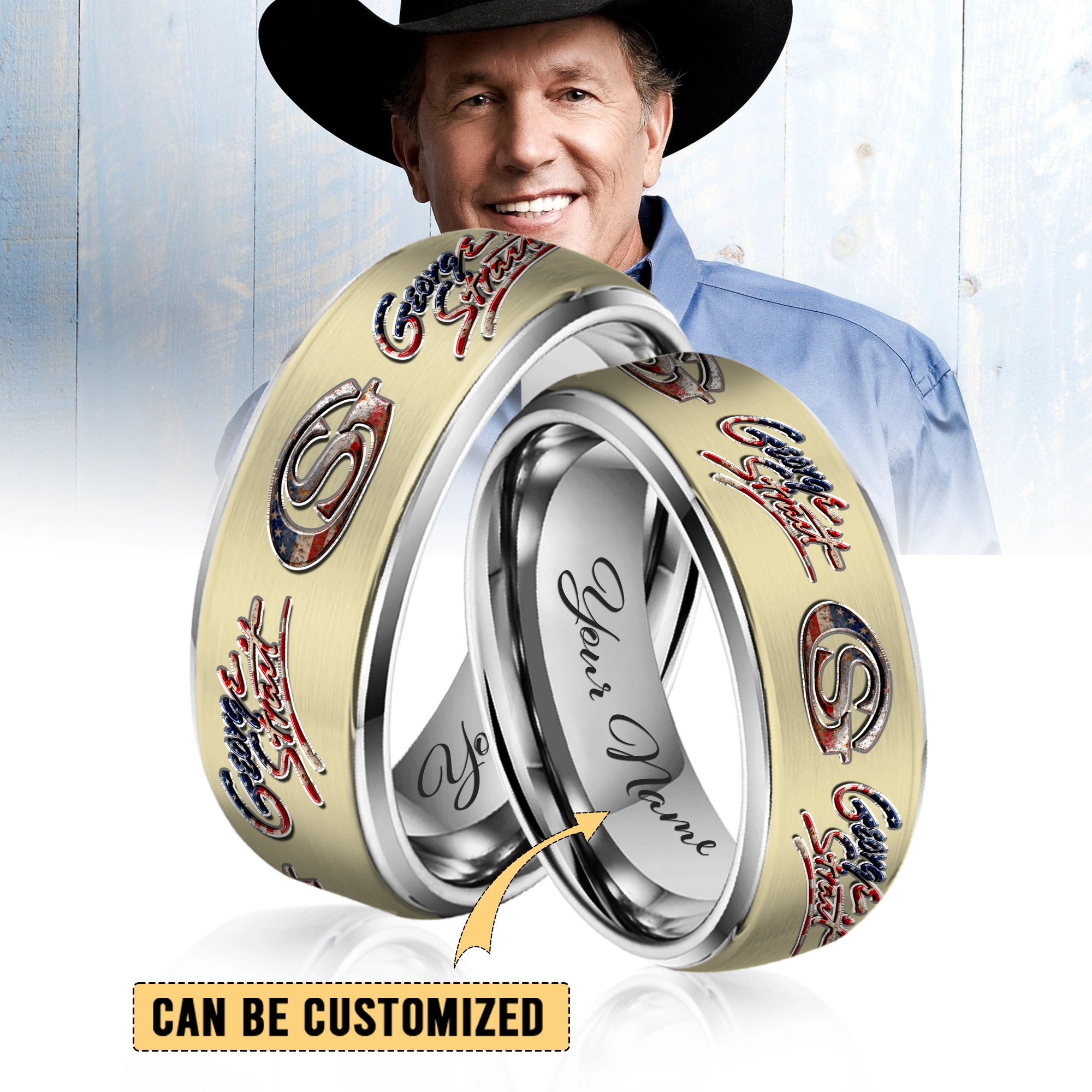 Gleammerch George Strait Silver Tungsten Rings Gift For Fans