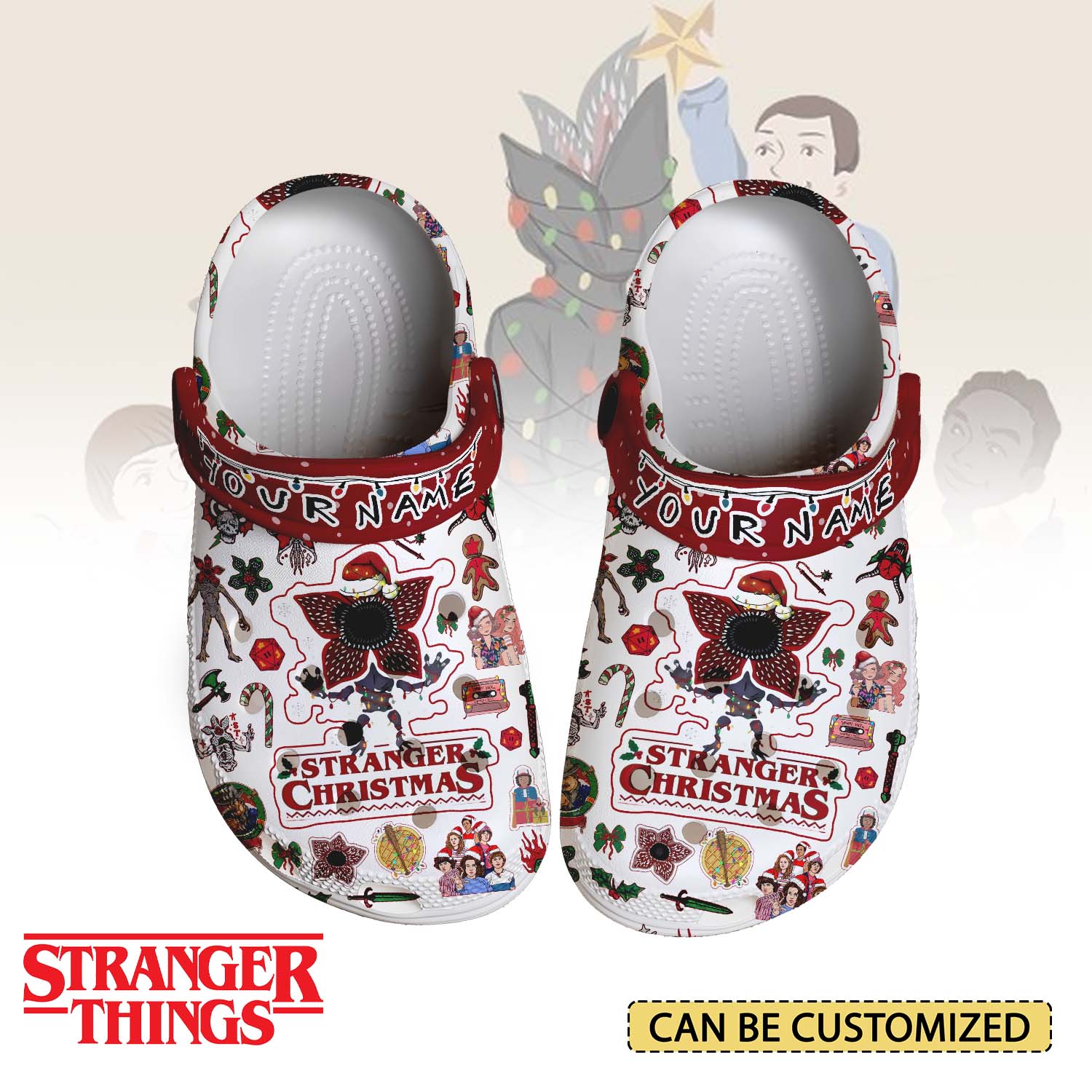 Gleammerch Stranger Things x Christmas Crocs Crocband Clogs Shoes Comfortable For Men Women and Kids